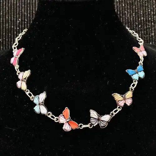 Japanese Brand Multicolor Enamel Butterflies Choker Necklace Kawii Cute Size ONE SIZE - 4 Thumbnail