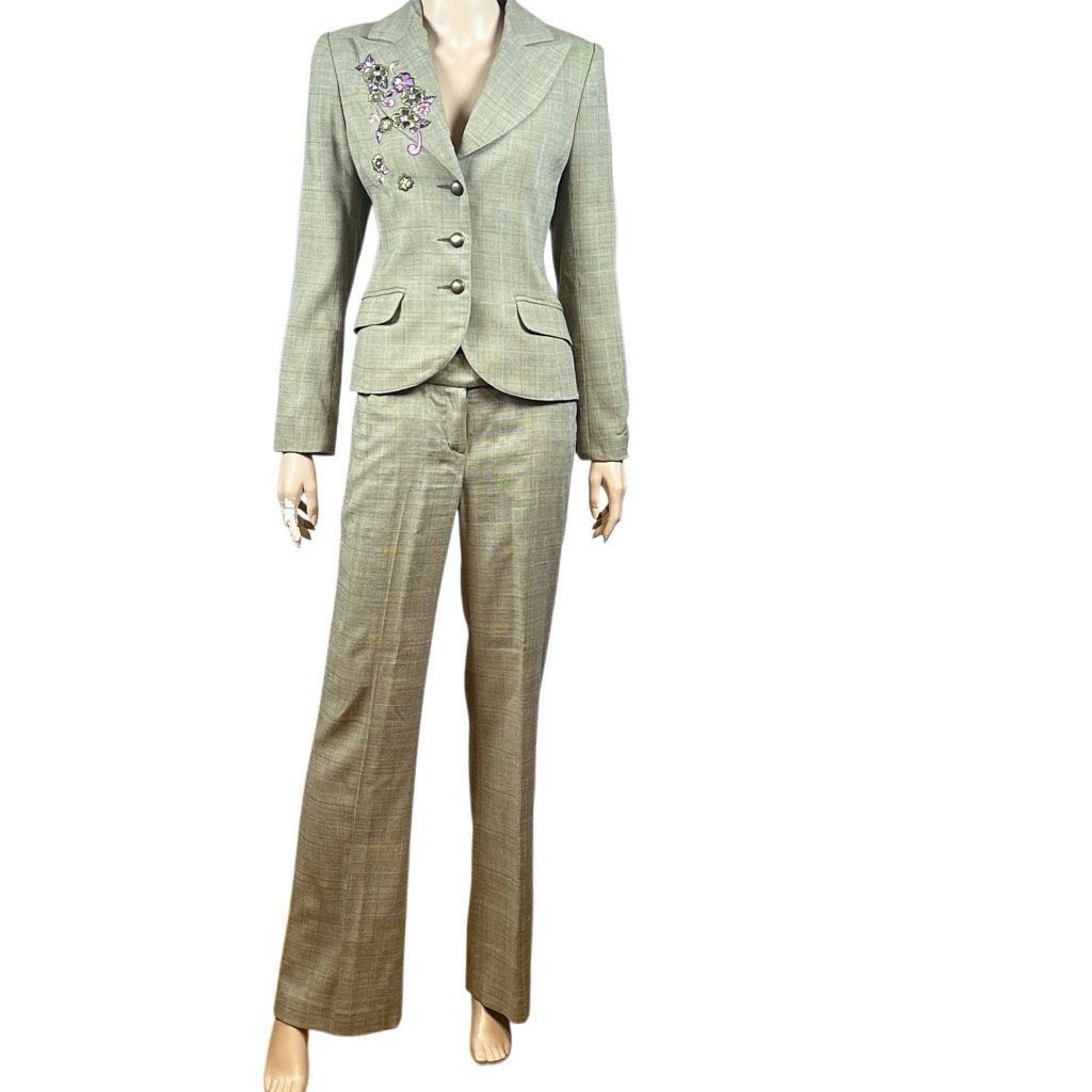 Vintage Vintage J Jodi Embroidered Plaid Pantsuit Olive Size 6 (048) Size M / US 6-8 / IT 42-44 - 1 Thumbnail