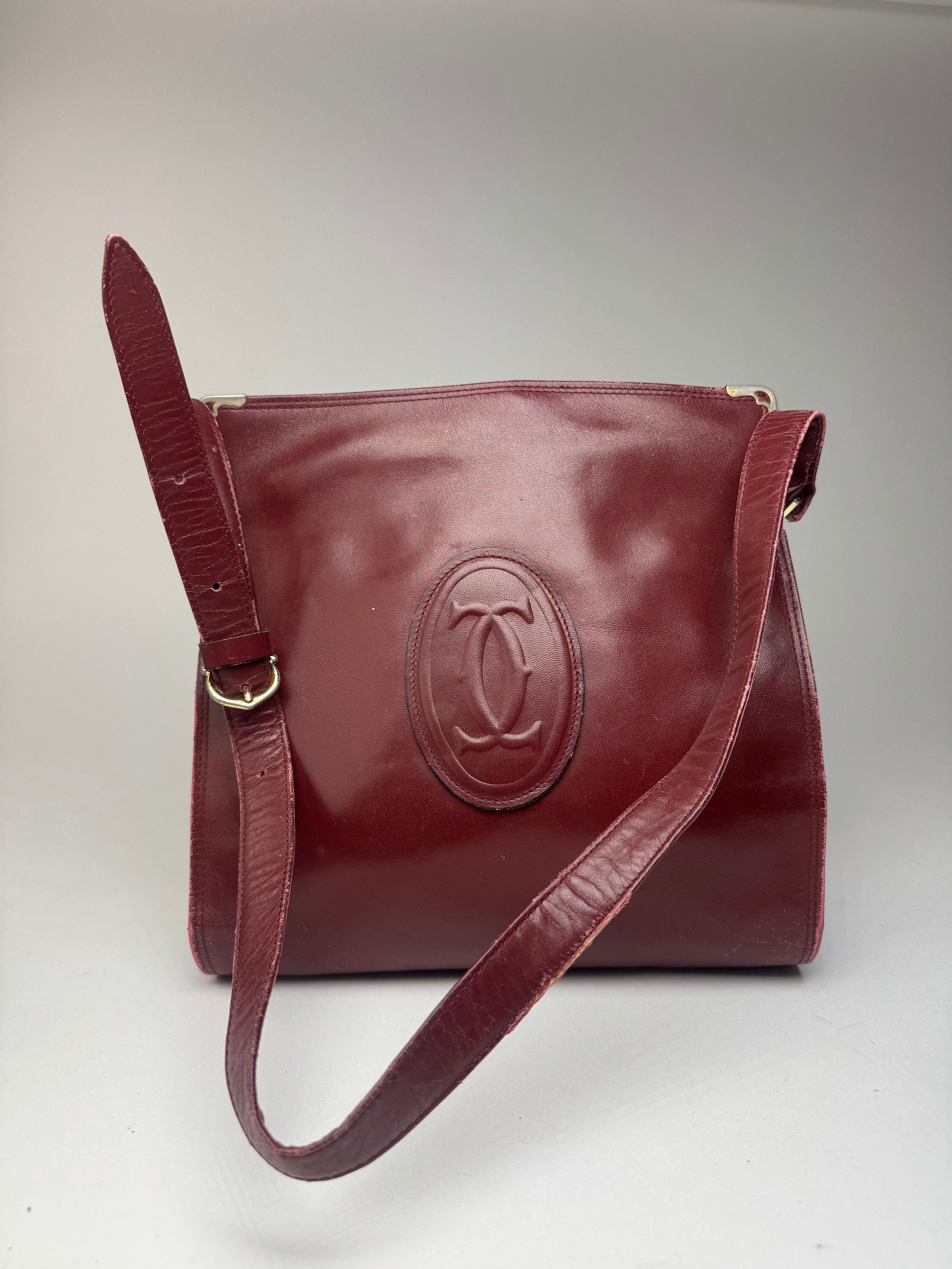 Cartier Vintage Leather Shoulder Bag Burgundy Size ONE SIZE - 1 Thumbnail