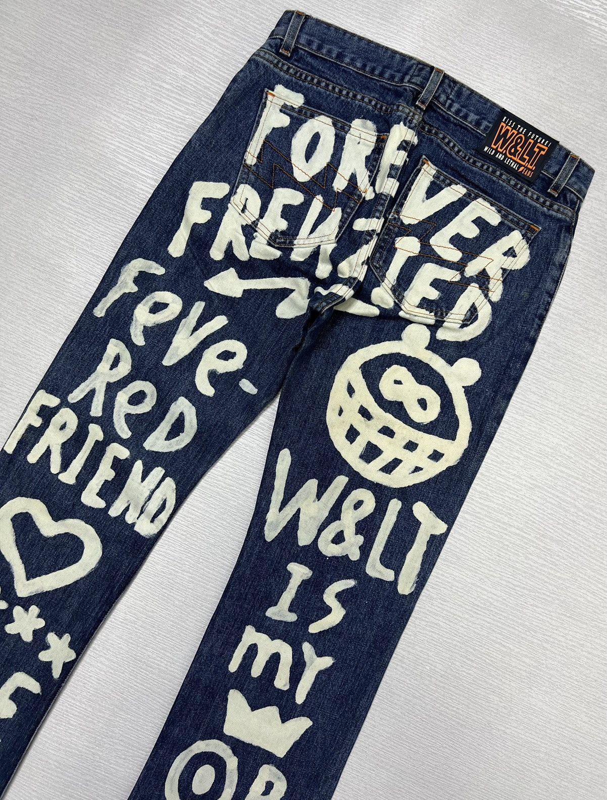 Walter Van Beirendonck W&LT - A/W 1999 - Bleach Graffiti Flared Denim Jeans Size US 28 / EU 44 - 6 Thumbnail