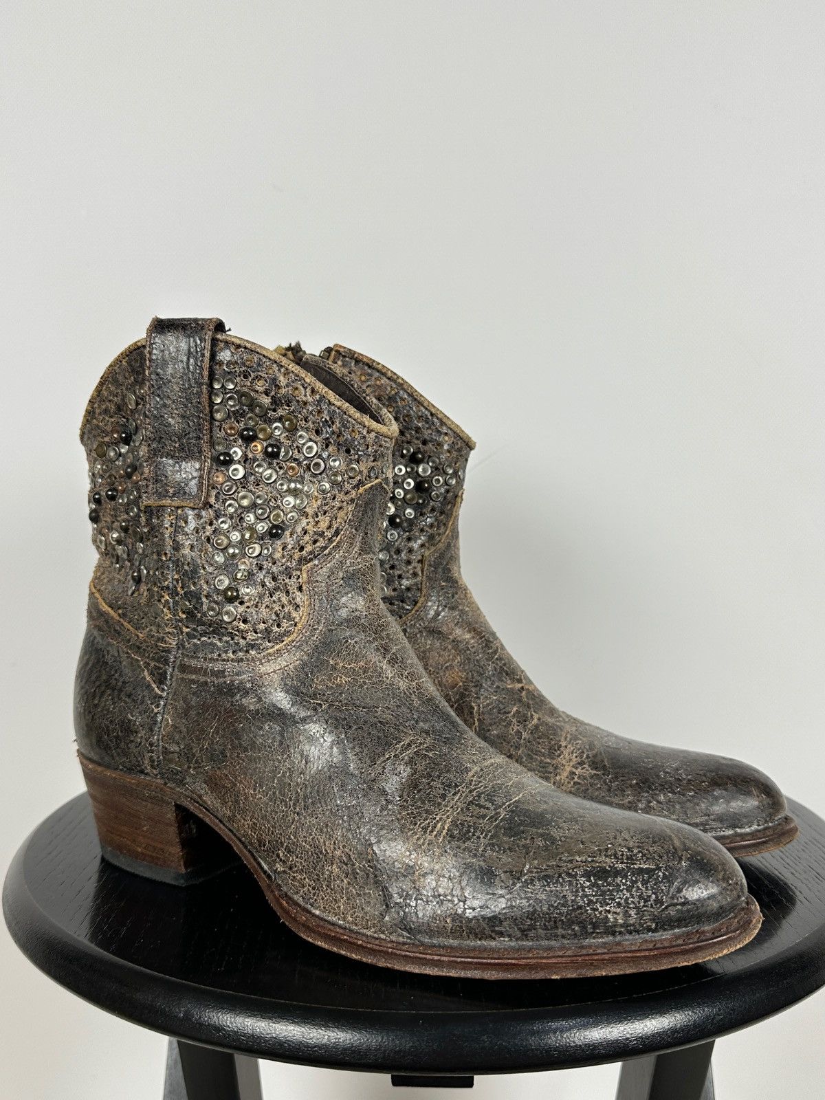 Sendra Sendra 8602 Brown Leather Studded Cowboy Biker Ankle Boots Size US 7.5 / IT 37.5 - 12 Thumbnail