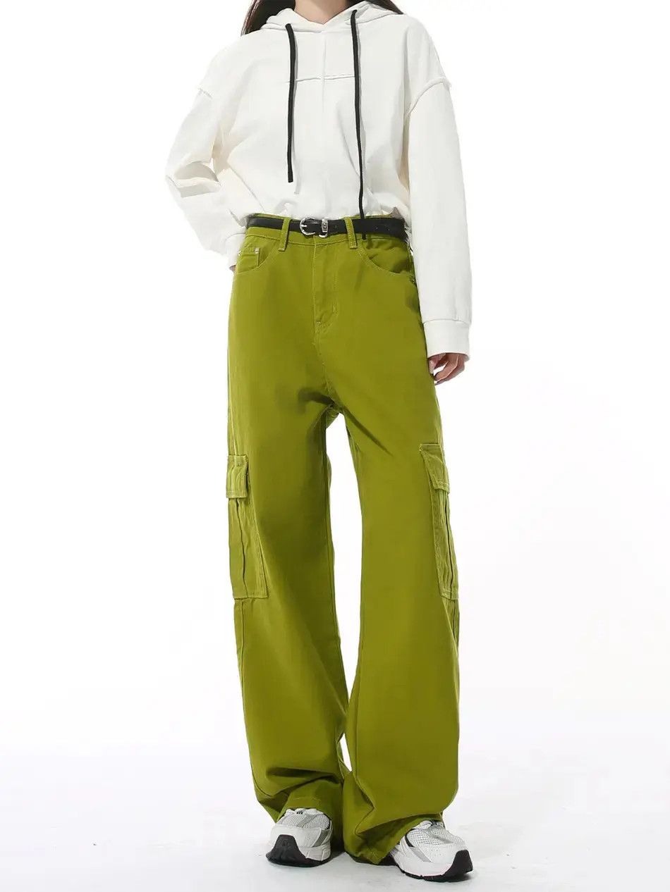 Japanese Brand Retro loose fruit green casual pocket jeans Size US 32 / EU 48 - 3 Thumbnail