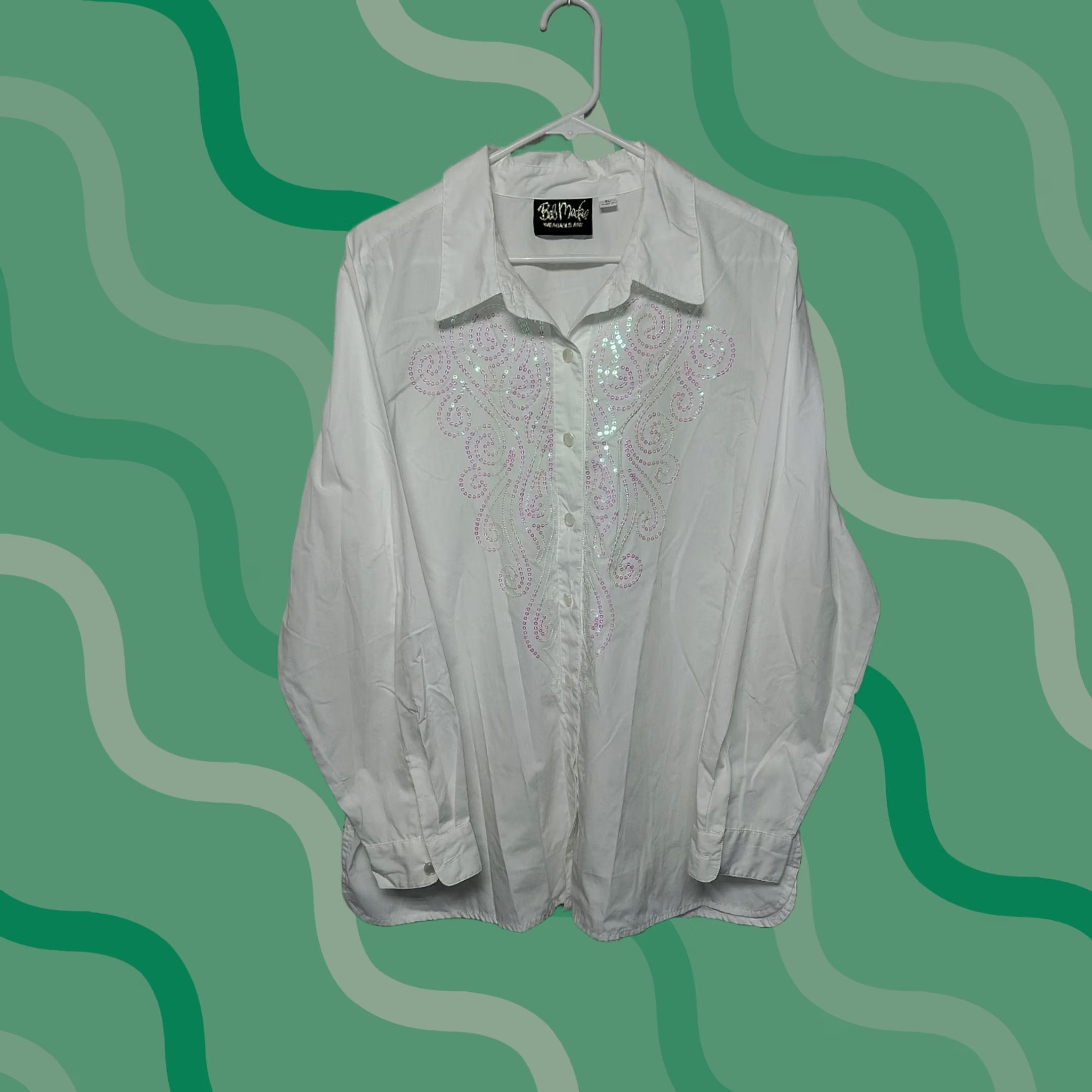 Bob Mackie Bob Mackie Button-Up Top Blouse XL White Sequin Size XL / US 12-14 / IT 48-50 - 1 Thumbnail