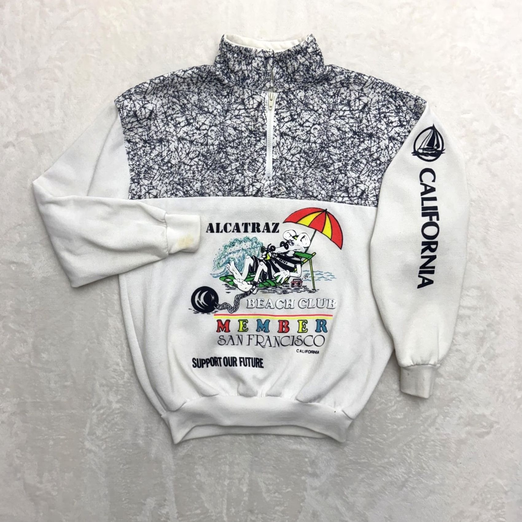 Vintage VINTAGE Jacoe Alcatraz Beach Club Sweatshirt 1/4 Zip Mens Large White Size US L / EU 52-54 / 3 - 2 Thumbnail
