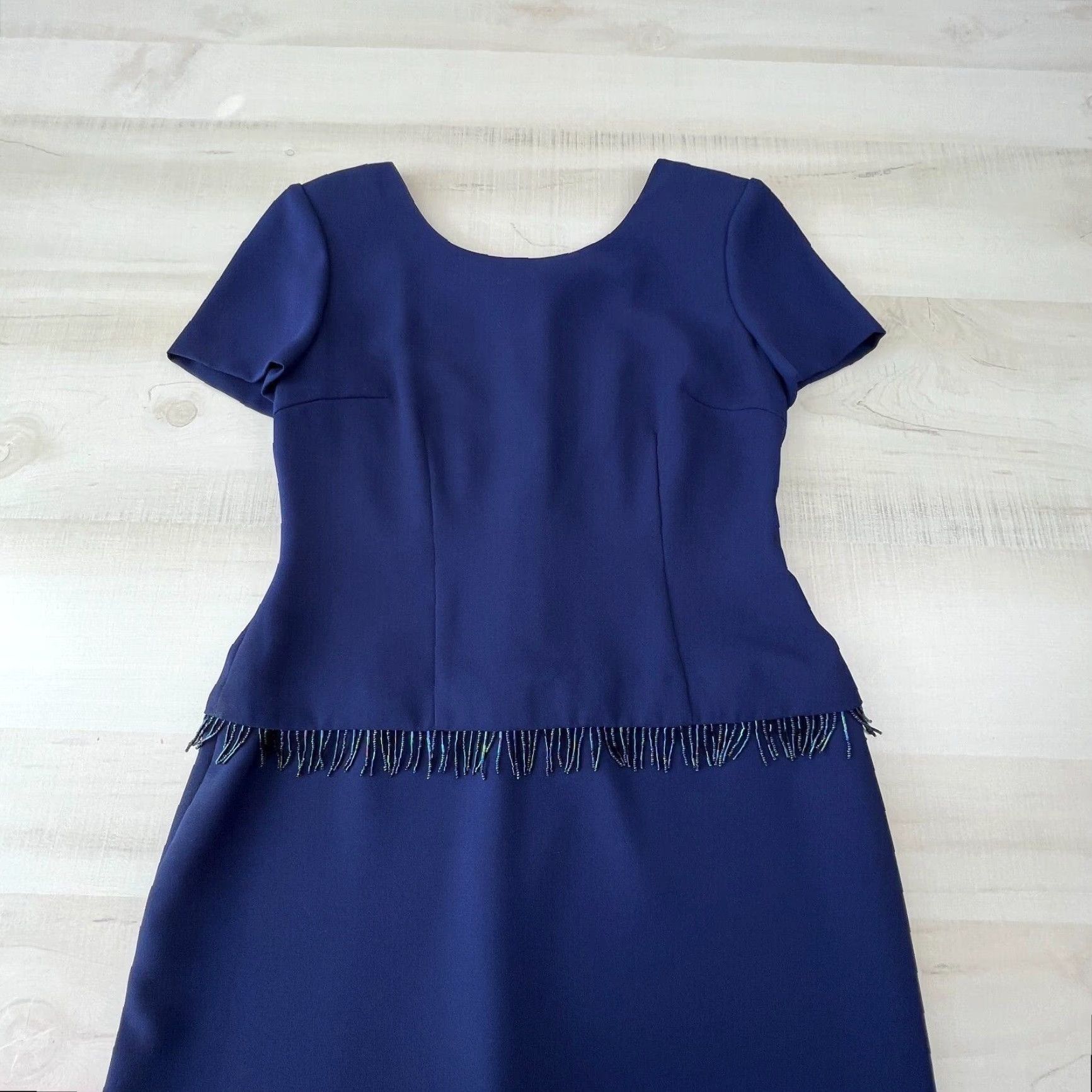 Donna Morgan Donna Morgan Womens Dress Petite 6 Navy Blue Short Sleeve Beaded Dressy Midi Dress Size 28" / US 6 / IT 42 - 2 Thumbnail