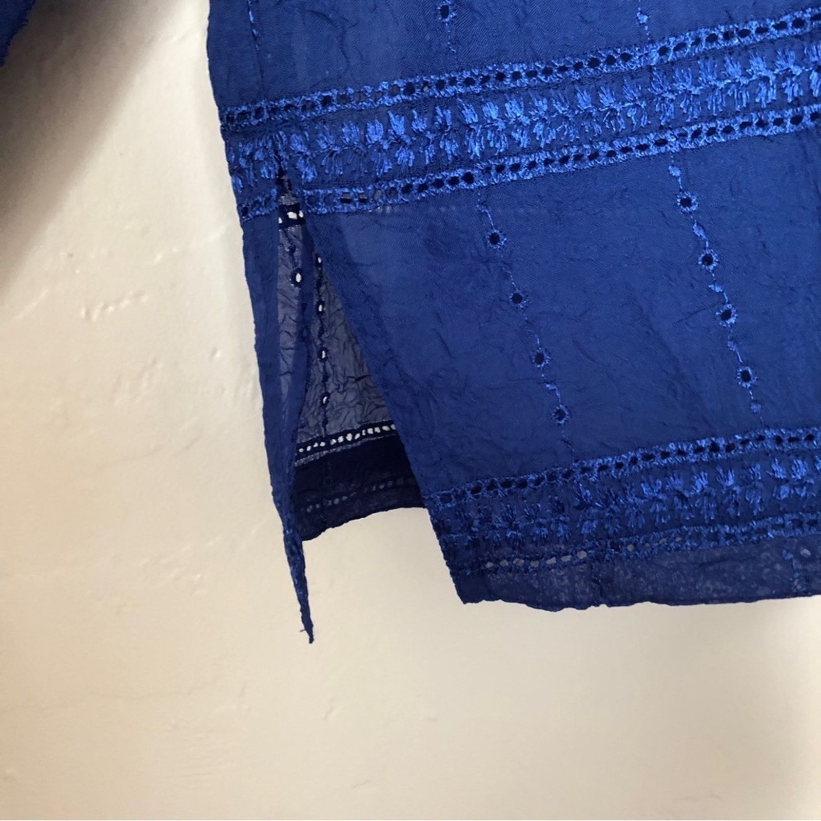 Chicos Chico's Design Royal Blue Embroider Collard Shirt Blouse Top Size M / US 6-8 / IT 42-44 - 5 Thumbnail
