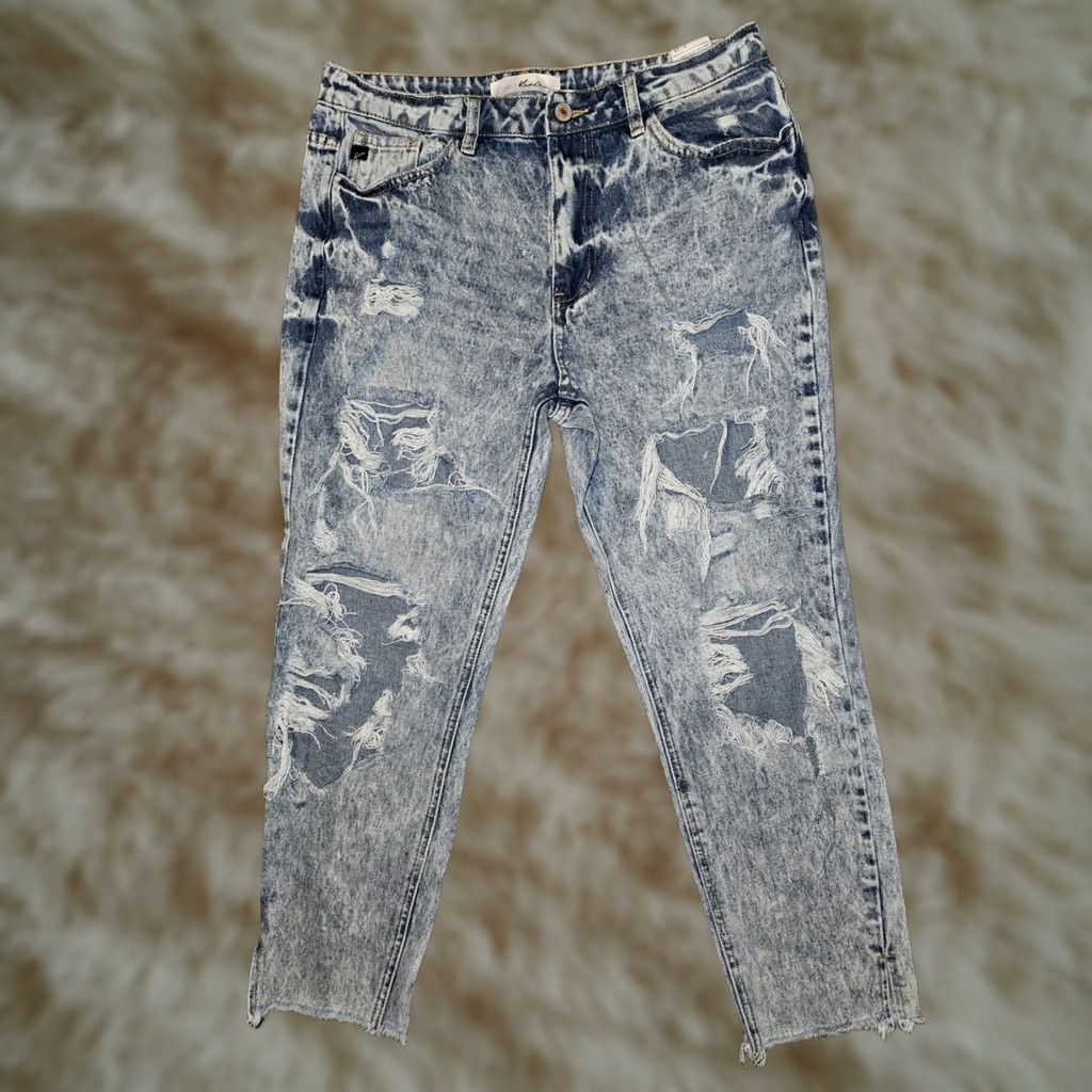 Vintage KanCan Skinny Crop Jeans Women's 9 Stonewash Mid Rise Distressed Grunge City 90s Logo Denim Jeans, Blue, Juniors, 9 Size 30" / US 8 / IT 44 - 1 Thumbnail