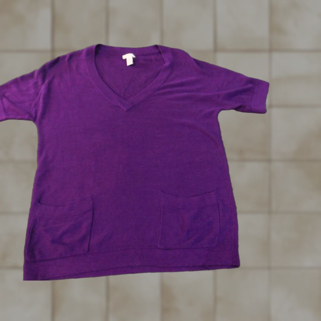 Vintage Chico's Purple Knit V-Neck Pullover Sweater Women Size 1 Regular Knit Stretch Pocket Modern Winter Size XS / US 0-2 / IT 36-38 - 1 Thumbnail