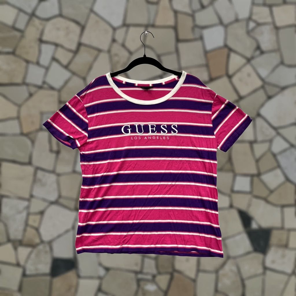 Guess Guess Womens T-Shirt Striped Pink & Purple Medium Size M / US 6-8 / IT 42-44 - 1 Thumbnail