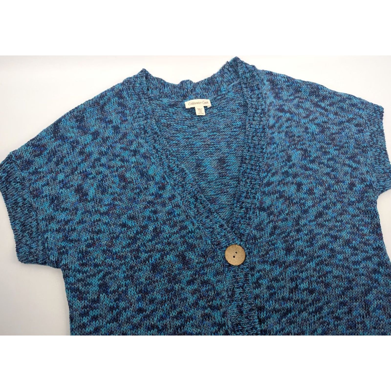 Coldwater Creek VINTAGE Coldwater Creek Cardigan Sweater Knit Blue V-Neck Womens 2X Plus Size Cotton Ramie Size XXL / US 16-18 / IT 52-54 - 2 Thumbnail