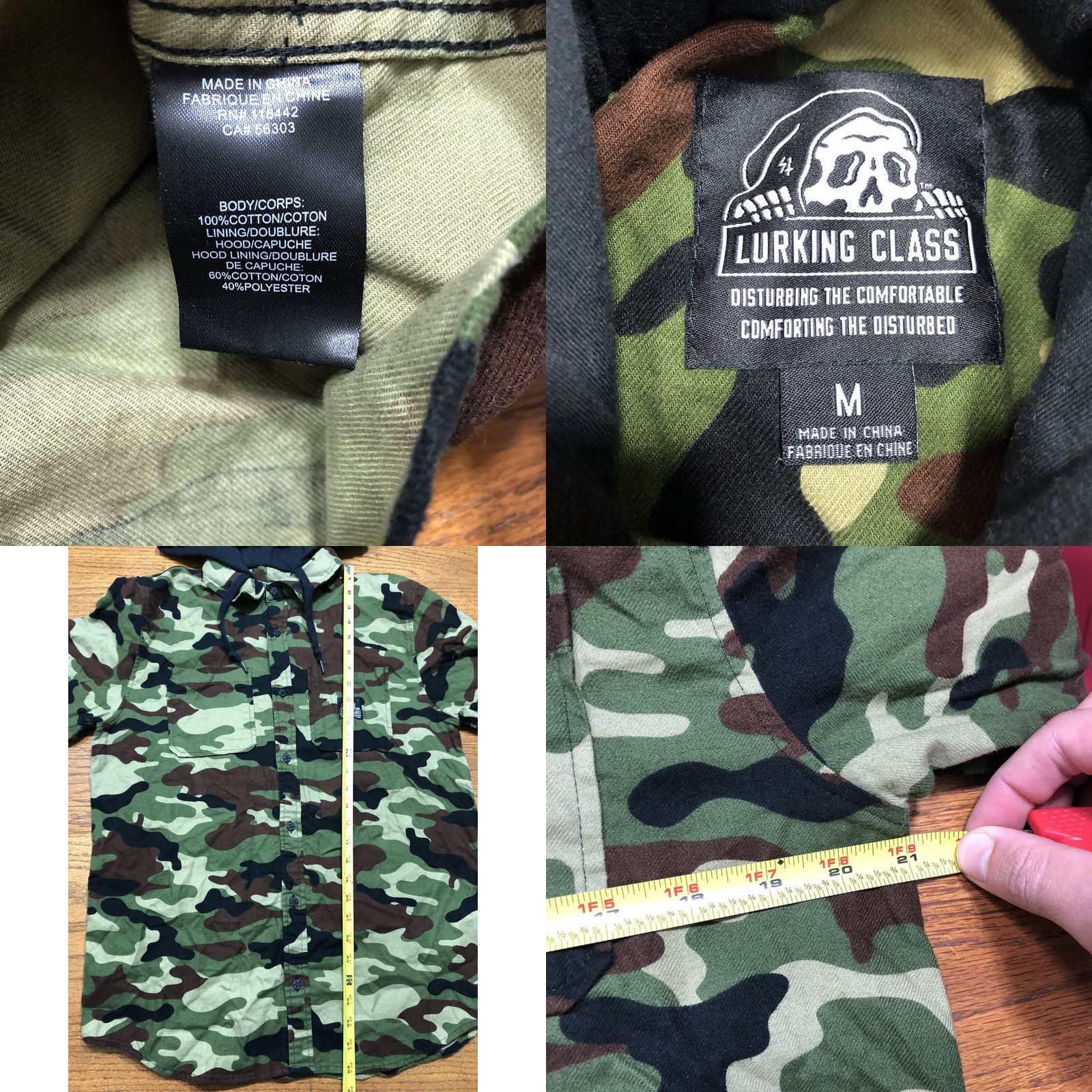 Vintage Lurking Class Panther Camo Hooded Button Front Long Sleeve Shirt Mens Medium Green Size US M / EU 48-50 / 2 - 8 Thumbnail