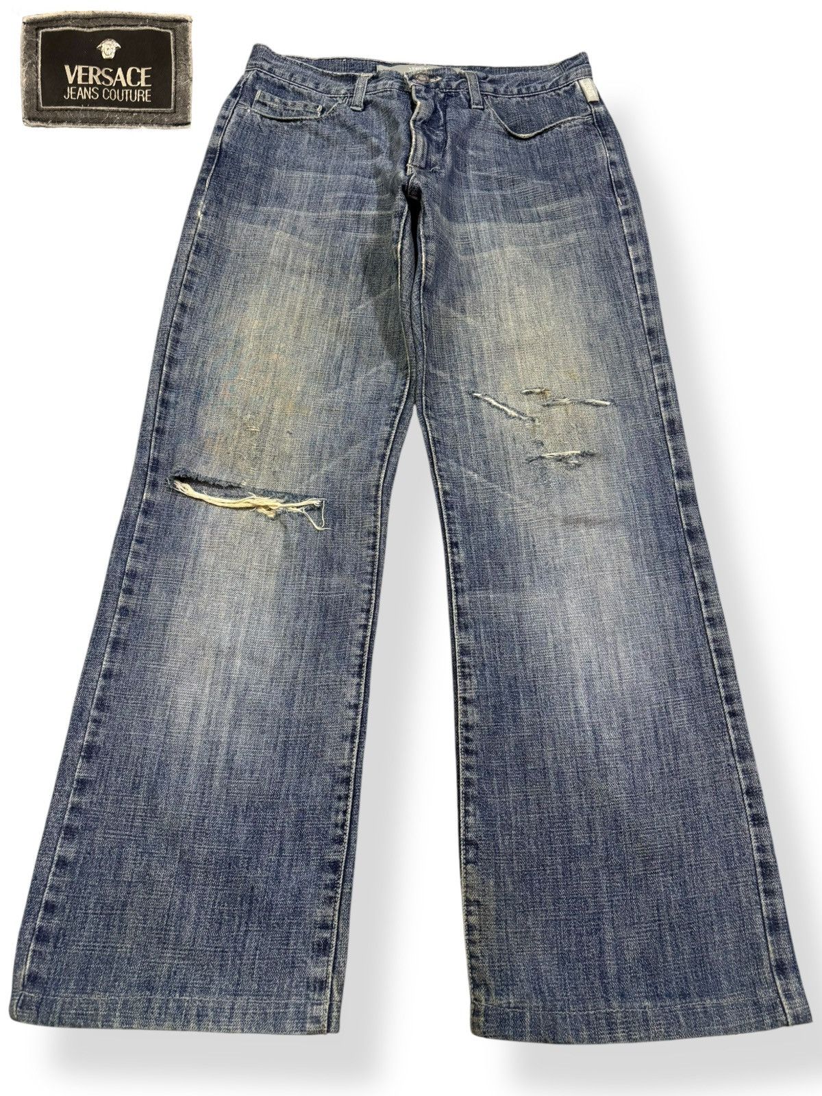 Versace Y2K Versace Jeans Couture Mud Wash Baggy Distressed Jeans Size US 31 - 1 Thumbnail