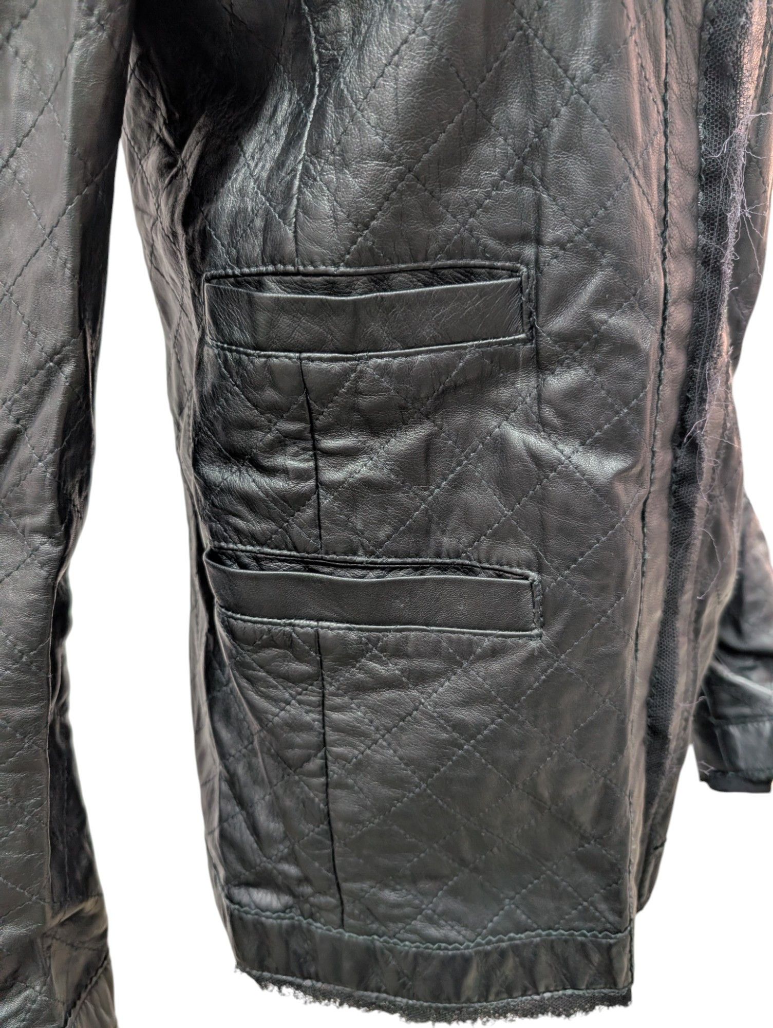 Dolce & Gabbana Black Quilted Leather Jacket With Raw Lace Trimmings Size S / US 4 / IT 40 - 5 Thumbnail
