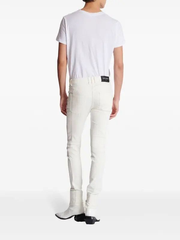 Balmain o1s1wg111025 Biker Slim Fit Mid Rise Jeans in White Size US 34 / EU 50 - 4 Thumbnail