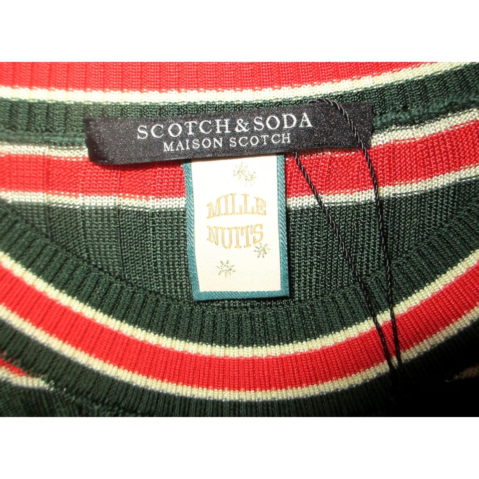 Scotch & Soda Scotch & Soda Maison Scotch Sweater Womens XS Green Red Striped Mille Nuits Pullover Crew Neck Knit Viscose Casual Women XS Green Size XS / US 0-2 / IT 36-38 - 4 Thumbnail