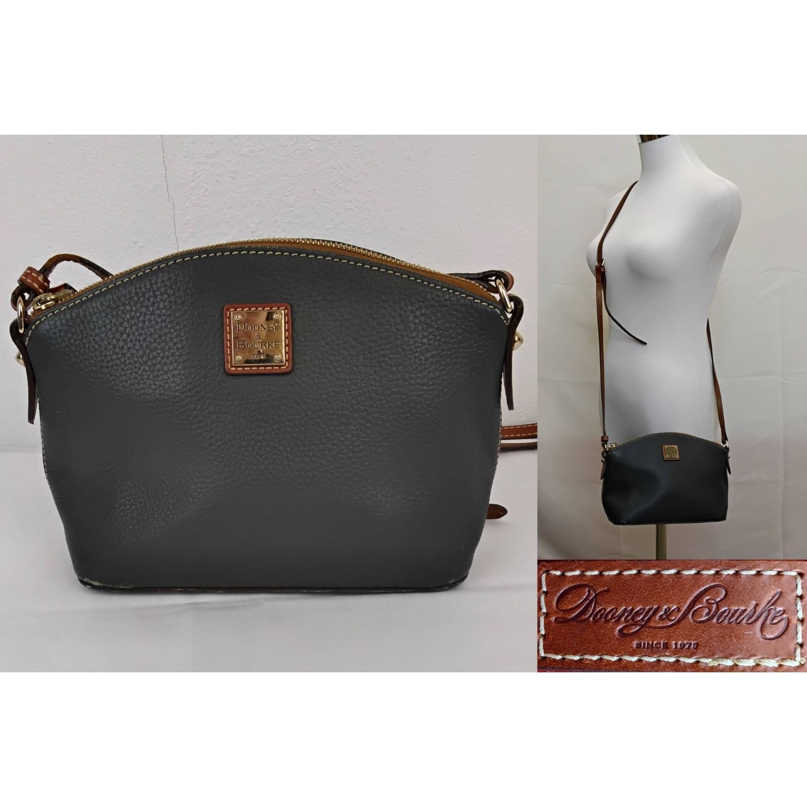 Dooney & Bourke Dooney & Bourke Domed Crossbody Bag Gray/Brown Leather Purse Size ONE SIZE - 1 Thumbnail