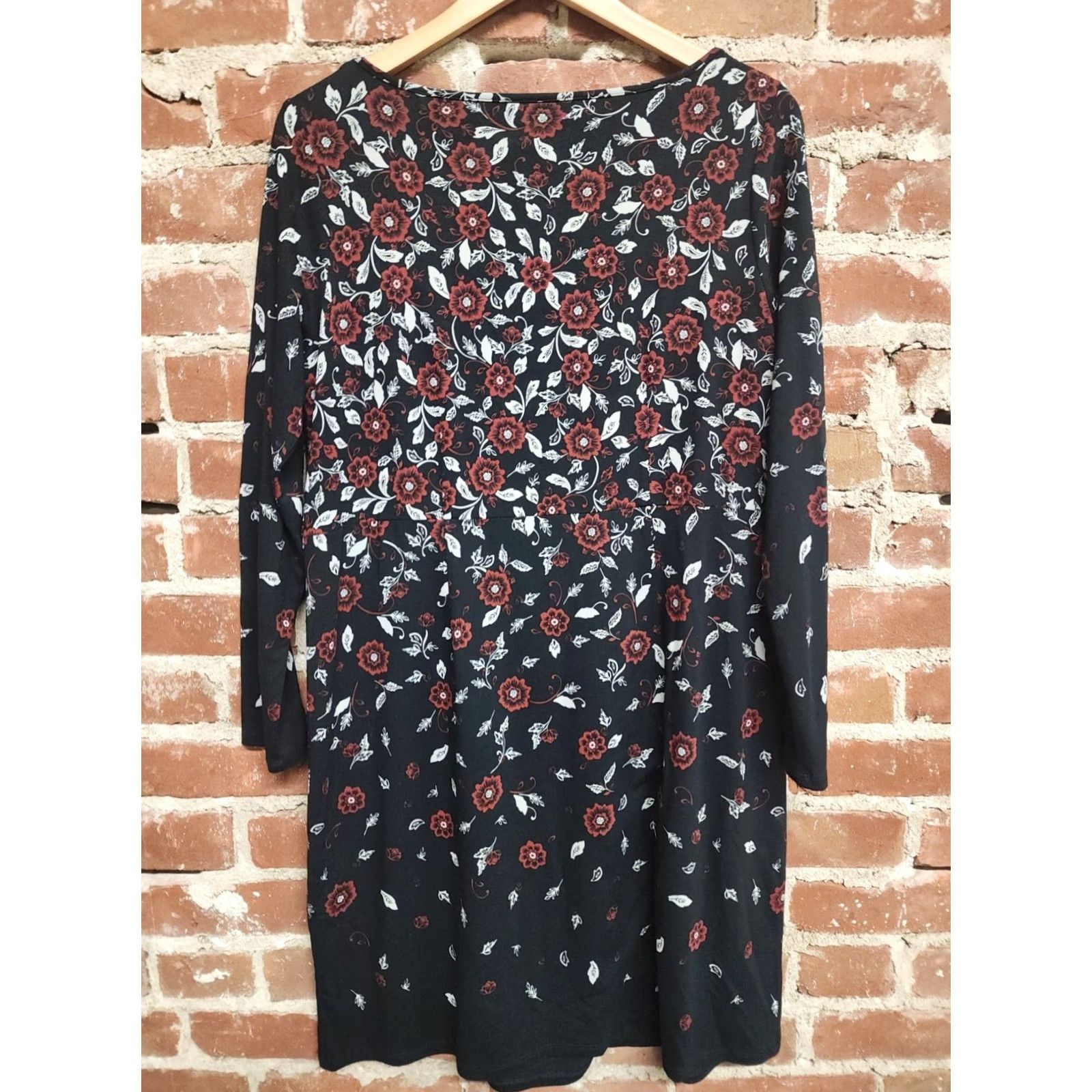 J. Jill J. Jill Wearever Collection Black Floral Knit Midi Dress Long Sleeve MP Women Petite Shifts Geometric Pattern Size M / US 6-8 / IT 42-44 - 2 Thumbnail