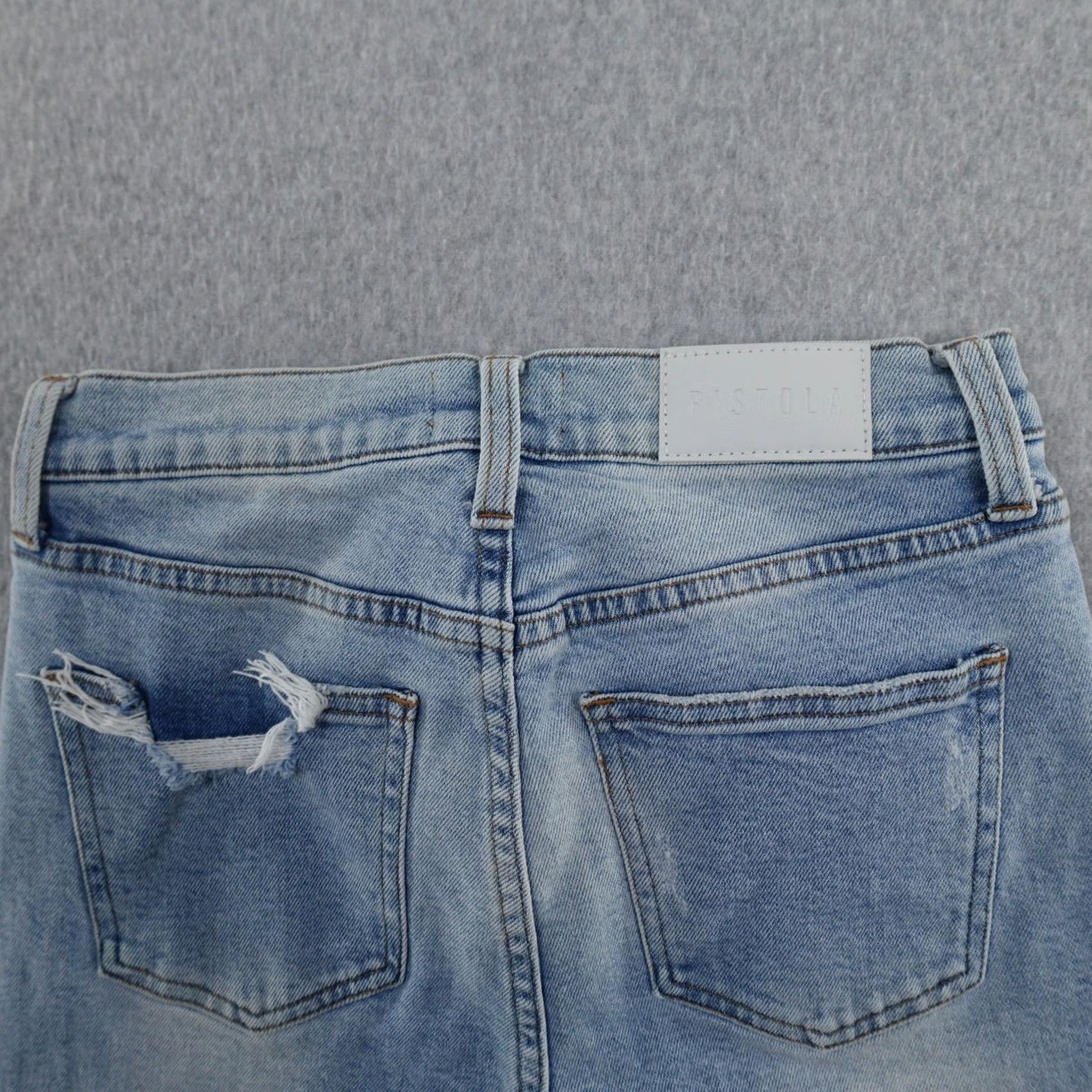 Pistola PISTOLA Jeans Womens 27 Light Wash Distressed 5-Pocket Denim Zipper Fly Straight Jeans Size 27" / US 4 / IT 40 - 5 Thumbnail