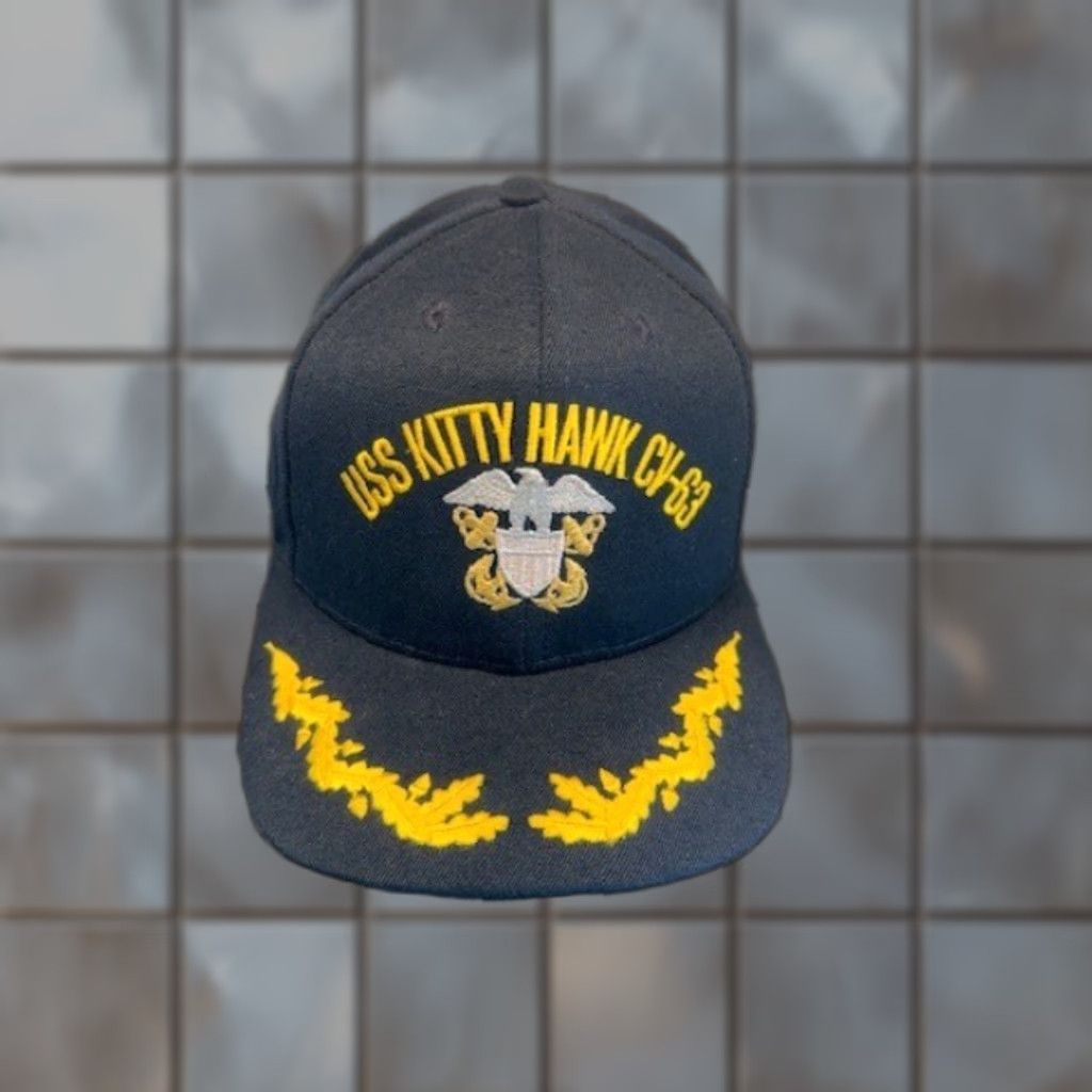 Vintage VINTAGE California Headwear Hat Navy Blue Snapback USS Kitty Hawk CV-63 Navy Blue USA Made Cap Mens Regular Adjustable 1990s"} Size ONE SIZE - 1 Thumbnail