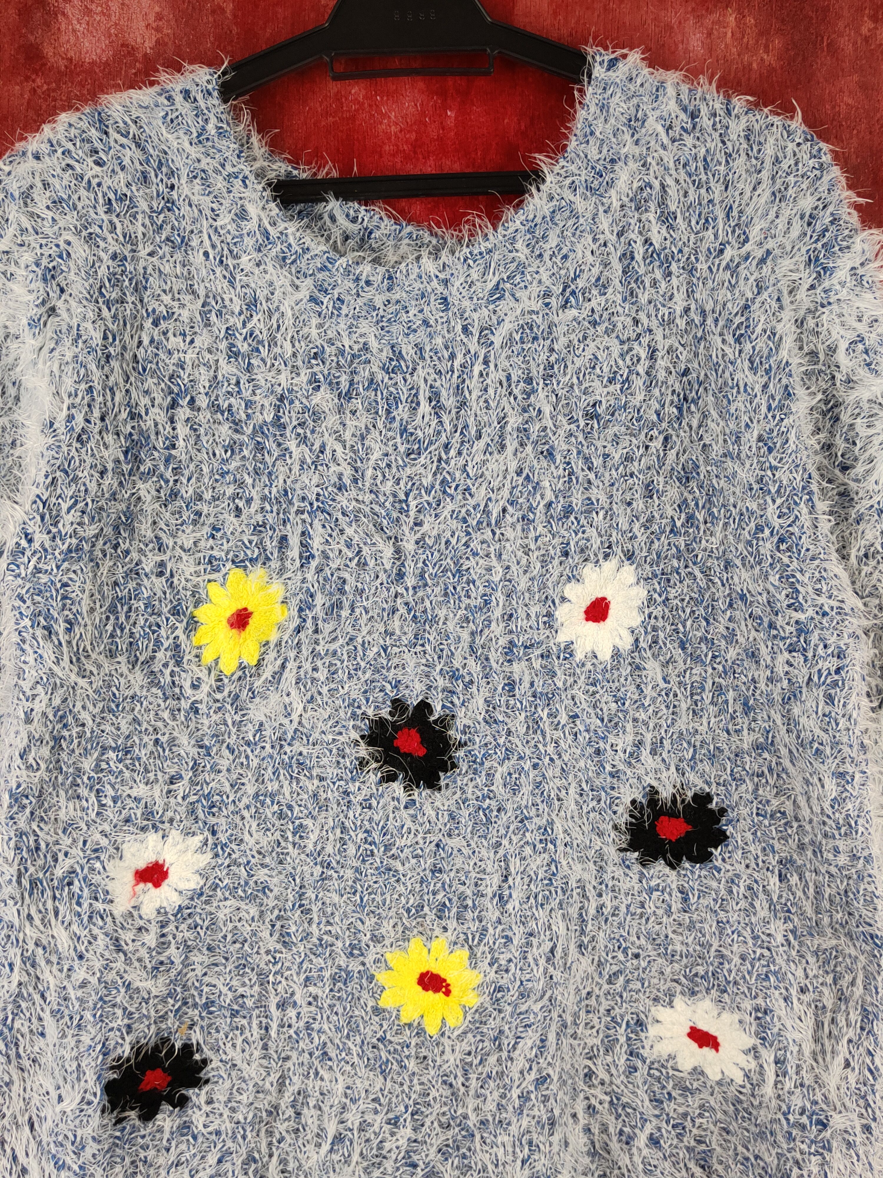 Homespun Knitwear Innocente White Blue Shag Shaggy Fur Mohair Knitwear #S1966 Size M / US 6-8 / IT 42-44 - 2 Thumbnail