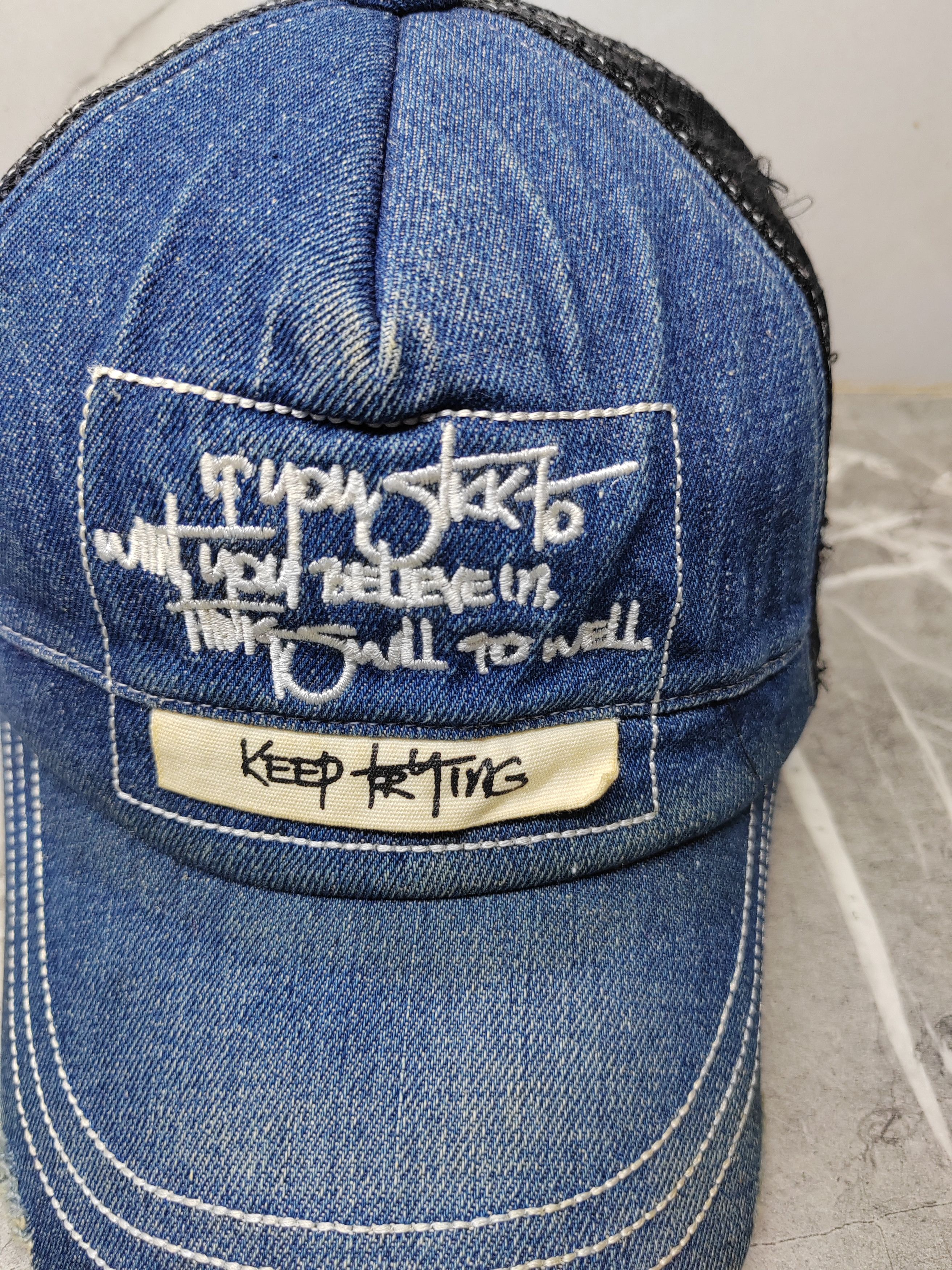 Japanese Brand Vintage Keep Trying Denim Trucker Hat Cap Size ONE SIZE - 3 Thumbnail