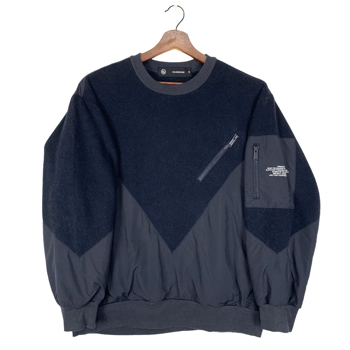 image of Gu x Undercover Fleece Outdoor Crewneck Sweatshirt Size M in Gray/Blue, Men's