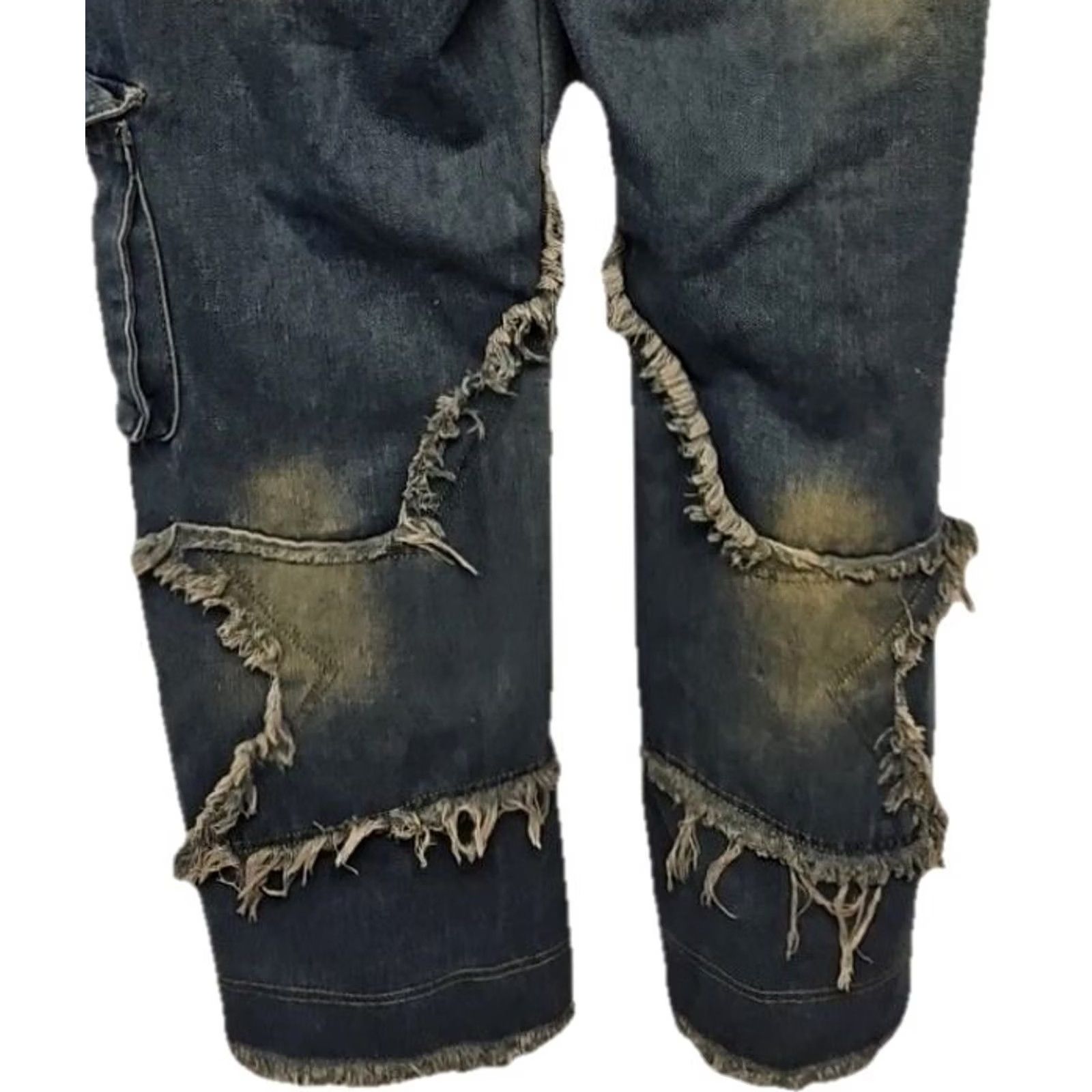 Vintage Aelfric Eden Baggy Cargo Jeans Raw Hem Patchwork Star Size S Blue Distressed Mens Size US 29 - 6 Thumbnail
