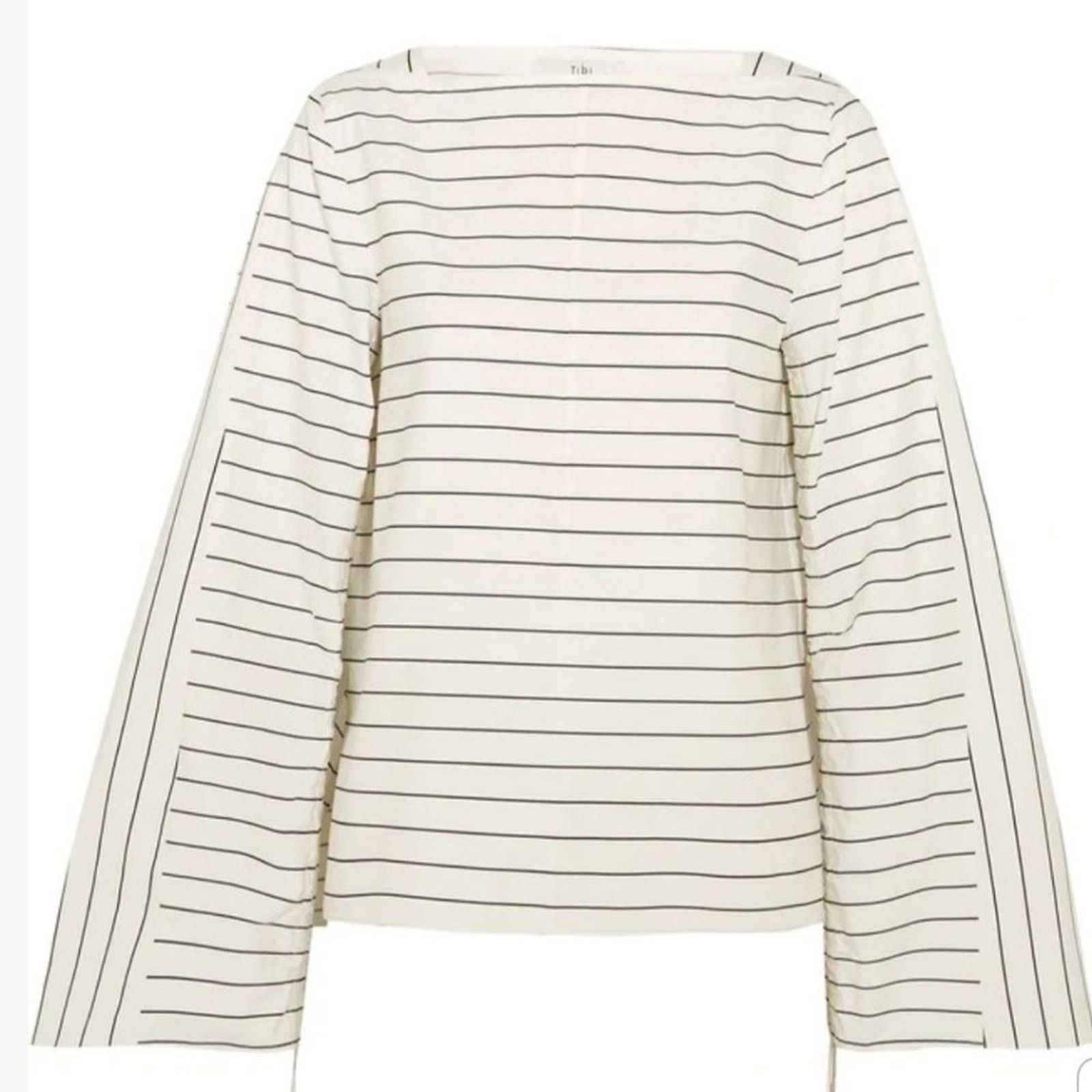 Tibi Tibi Ivory Striped Poplin Cotton Long Sleeve Blouse Size S / US 4 / IT 40 - 1 Thumbnail
