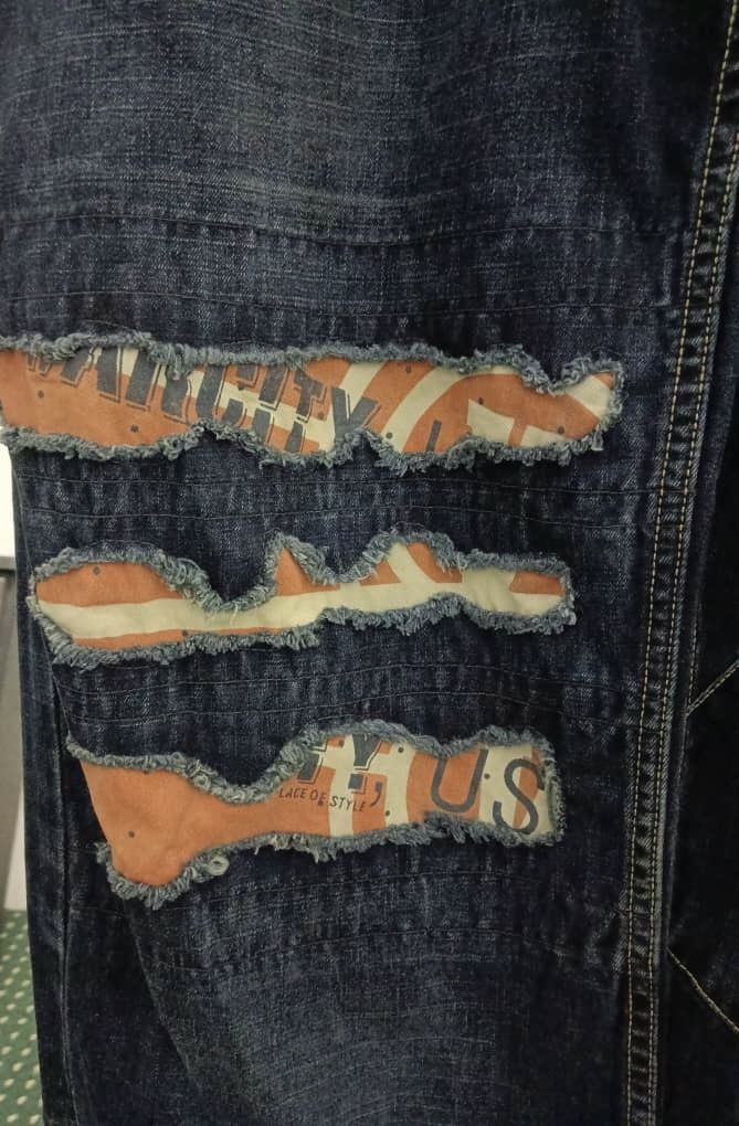 Designer VARCITY BAGGY PACTHES WORK JEANS Size US 38 / EU 54 - 4 Thumbnail