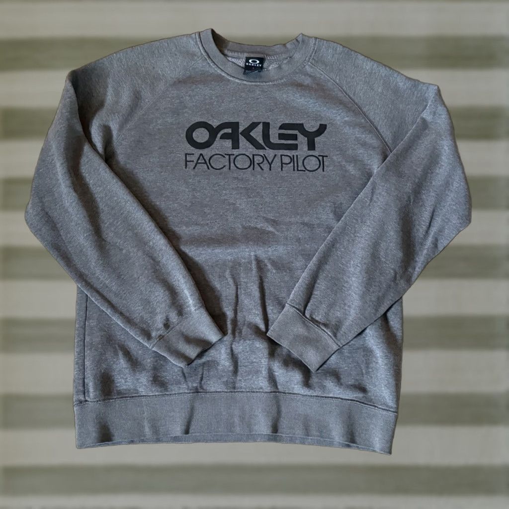 Oakley Sweatshirt Crew Neck Pullover Men's Large Gray Graphic Print