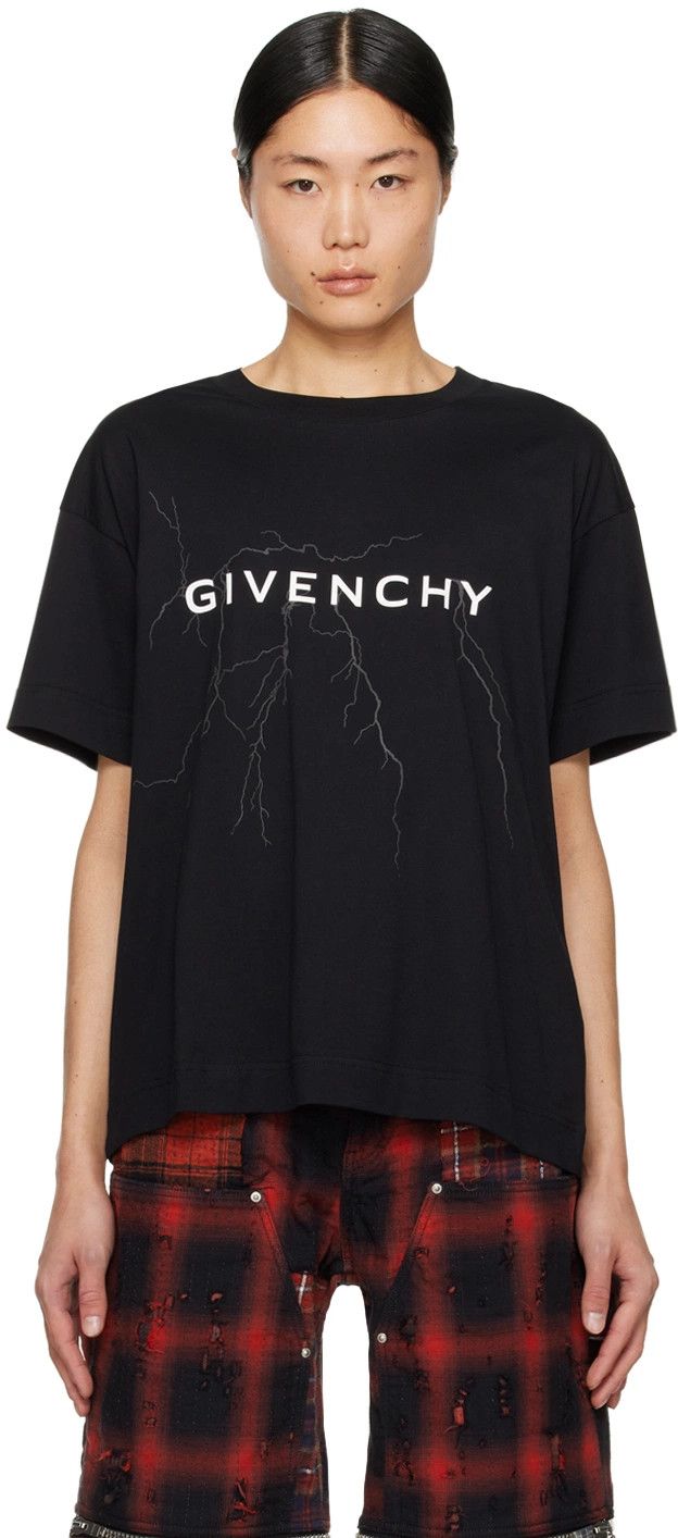 Givenchy Black Reflective Lightning Logo Oversized T-Shirt Size US L / EU 52-54 / 3 - 3 Thumbnail