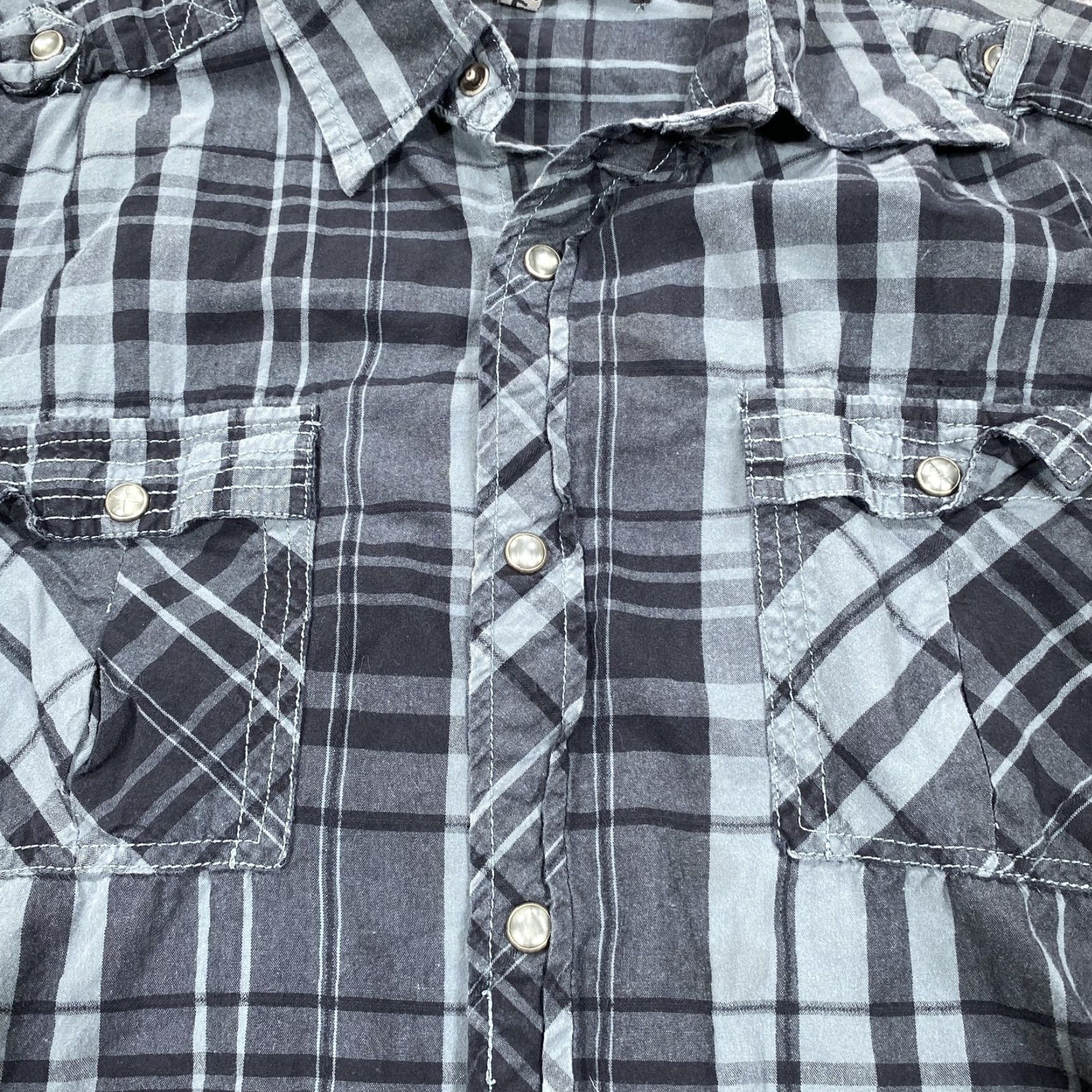 Vintage BLACK Shirt Mens Large Gray Plaid Long Sleeve Snap Button Slim Fit Western Size US L / EU 52-54 / 3 - 2 Thumbnail