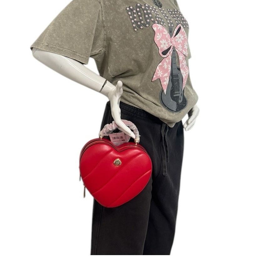 Kate Spade Kate Spade Love Shack Quilted 3D Heart Crossbody Bag in Ruby Size ONE SIZE - 4 Thumbnail