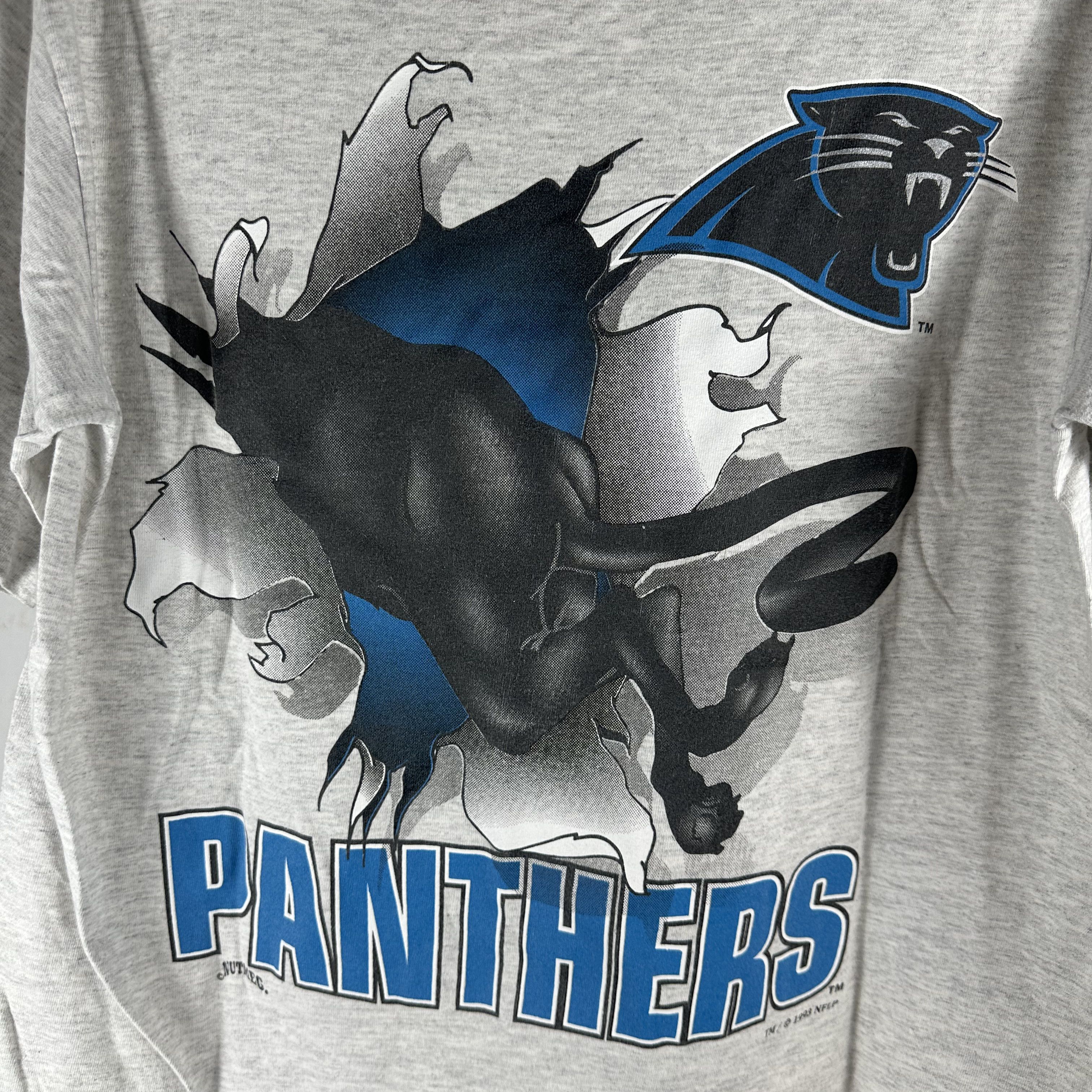 Vintage 1993 Carolina Panthers Breakthrough NFL Double Sided T-shirt Size US L / EU 52-54 / 3 - 4 Thumbnail