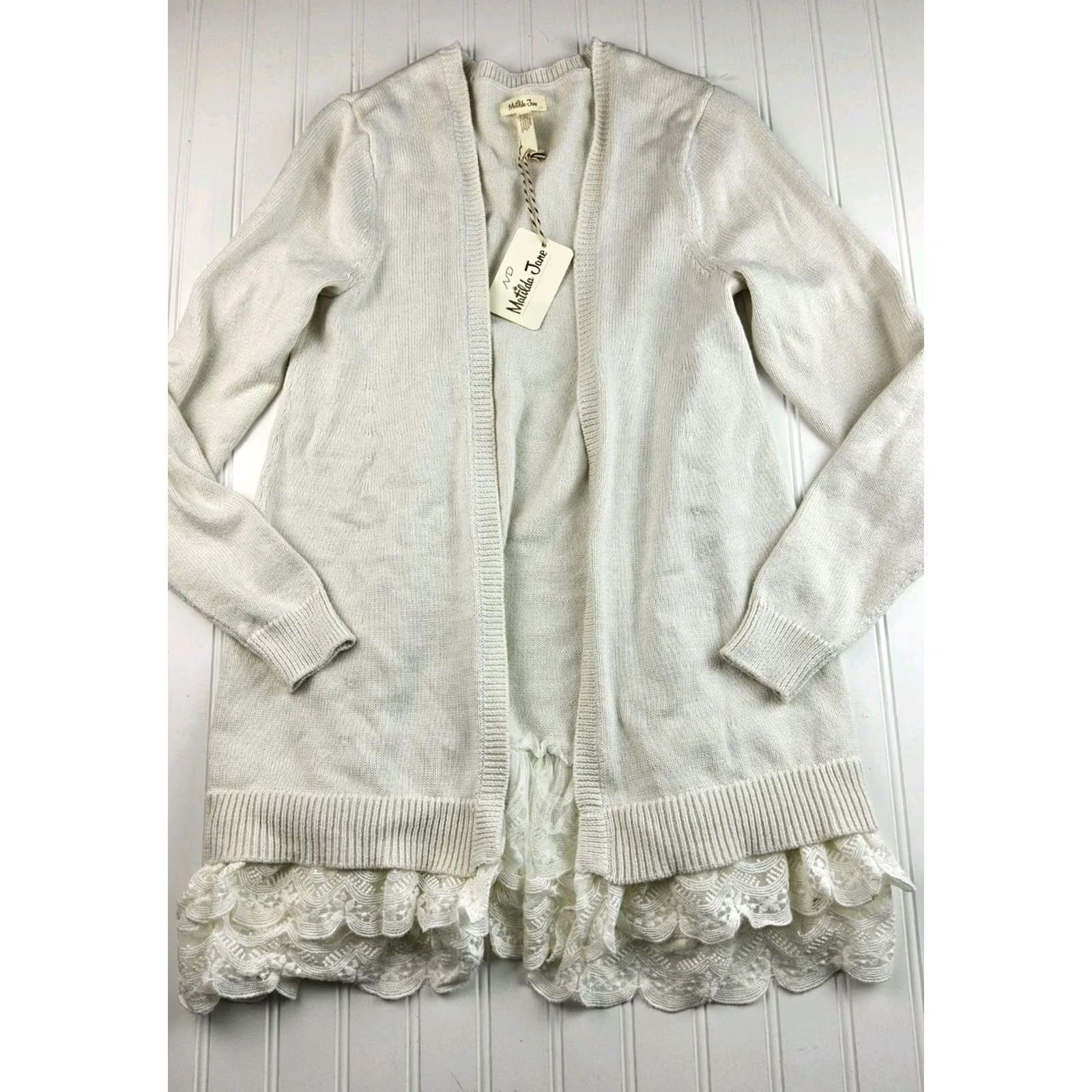 Vintage Matilda Jane Sweater Cardigan Lace Trim Womens Size S Cream Cotton Blend Solid Jane Size S / US 4 / IT 40 - 2 Thumbnail