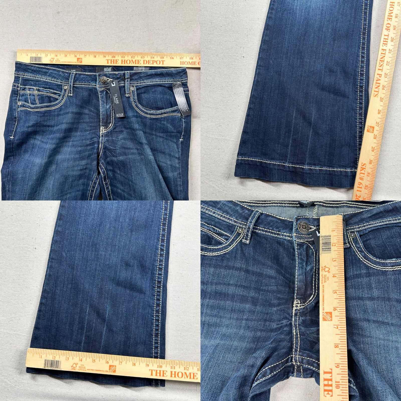 Bell a.n.a Jeans Womens 14 Flare Lower Rise Bell Bottom Contrast Stitch Y2K Western Size 36" / US 14 / IT 50 - 8 Thumbnail