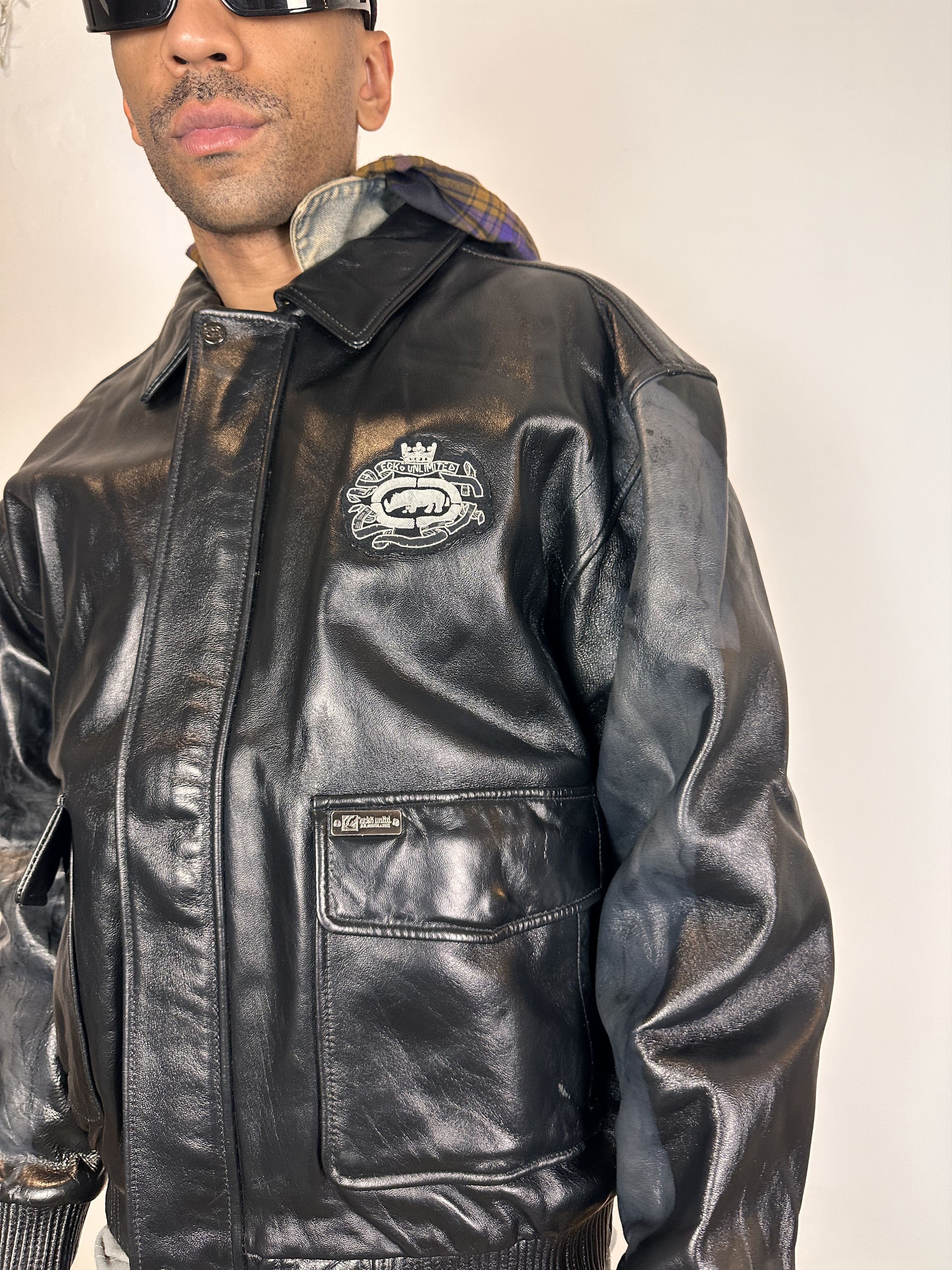 Ecko Unltd. Vintage Ecko Unlimited Black Leather Bomber Jacket - XXL Size US XXL / EU 58 / 5 - 4 Thumbnail