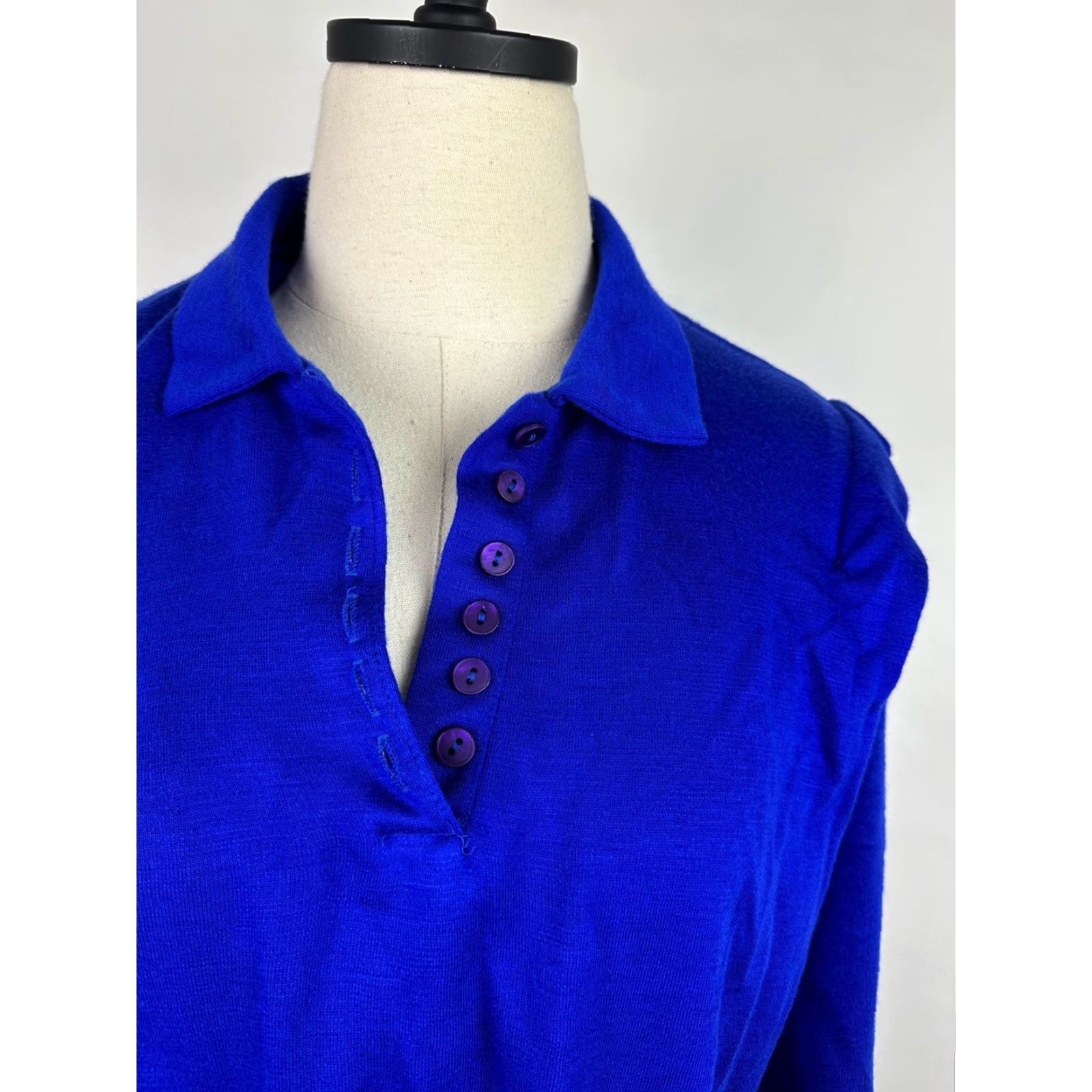 Vintage VINTAGE Walden Classics Shirt Dress Womens M Blue 80s Button Front Pockets Long Sleeve Knit Vintage Size M / US 6-8 / IT 42-44 - 3 Thumbnail