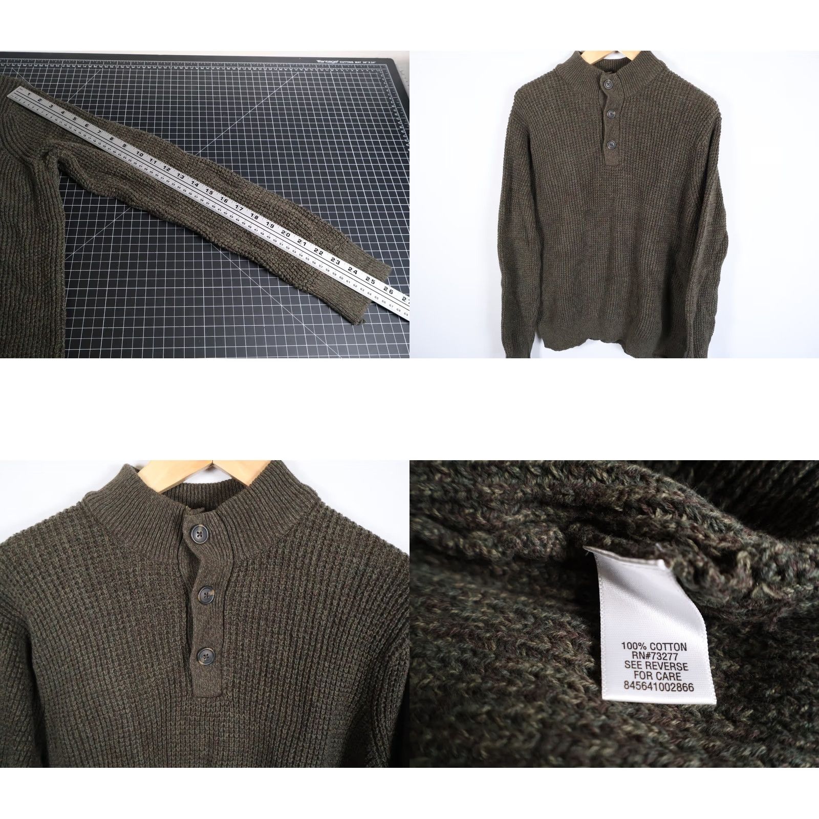 Croft & Barrow VINTAGE Croft & Barrow Henley Sweater Shirt XL Men Dark Green Heavyweight Knit Crew Neck Long Sleeve Wool-free Solid Pattern Retro Casual Size US XL / EU 56 / 4 - 8 Thumbnail