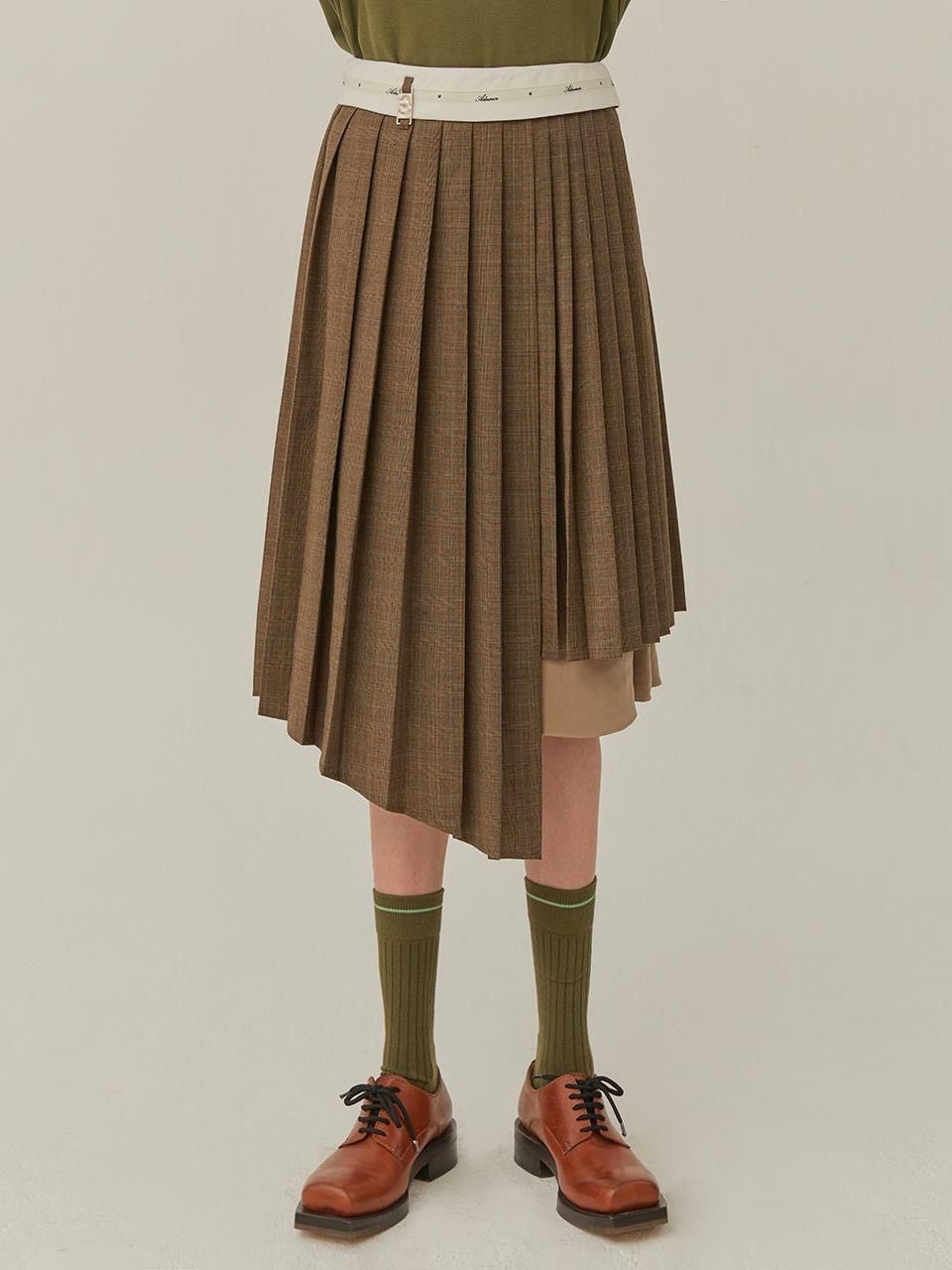 image of Ader Error Conak Skirt Pleated Layered in Brown, Women's (Size 27)