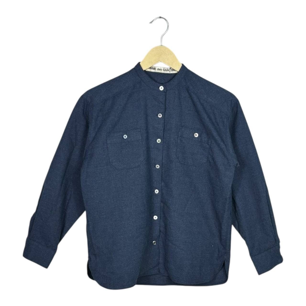 Comme des Garcons Vintage 80s Comme des Garçons Navy Wool Band Collar Shirt Size M / US 6-8 / IT 42-44 - 1 Thumbnail