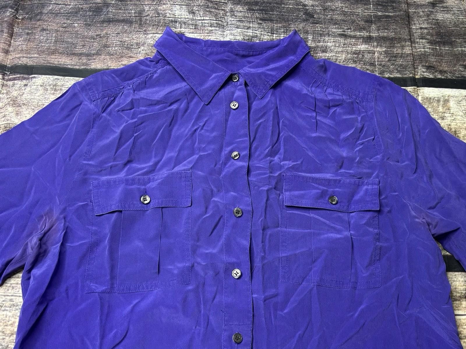 J.Crew J Crew Top Womens Medium Silk Satin Pockets Purple Button Up Size M / US 6-8 / IT 42-44 - 4 Thumbnail