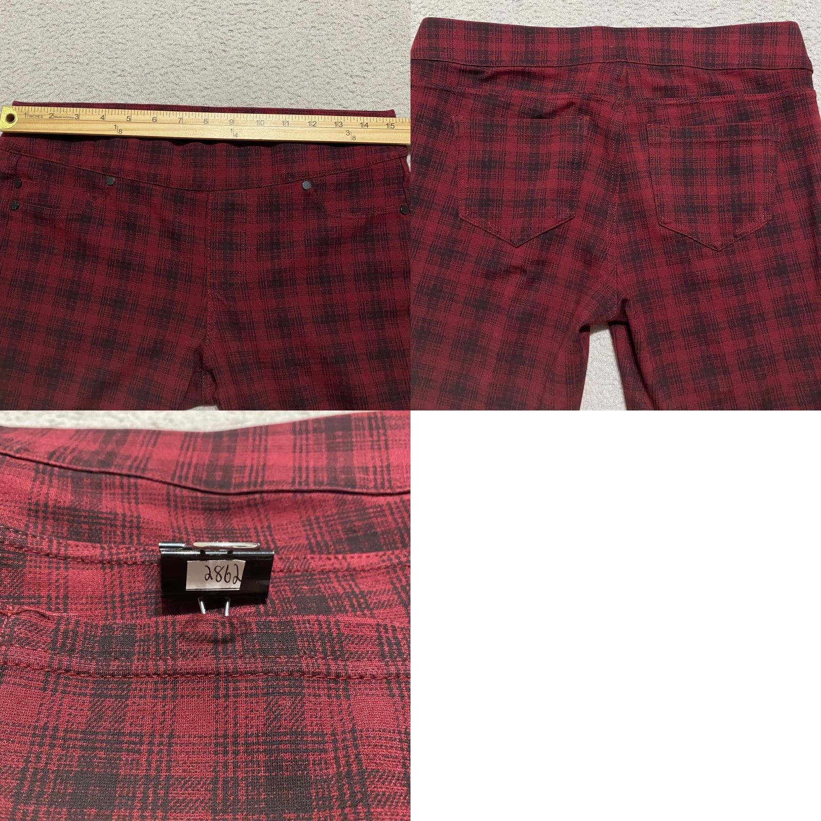 Vintage Liverpool Jeans Pants Womens size 6 Red Plaid Skinny Ankle Mid Rise Pull On Stretch Comfort Casual Size 30" / US 8 / IT 44 - 8 Thumbnail