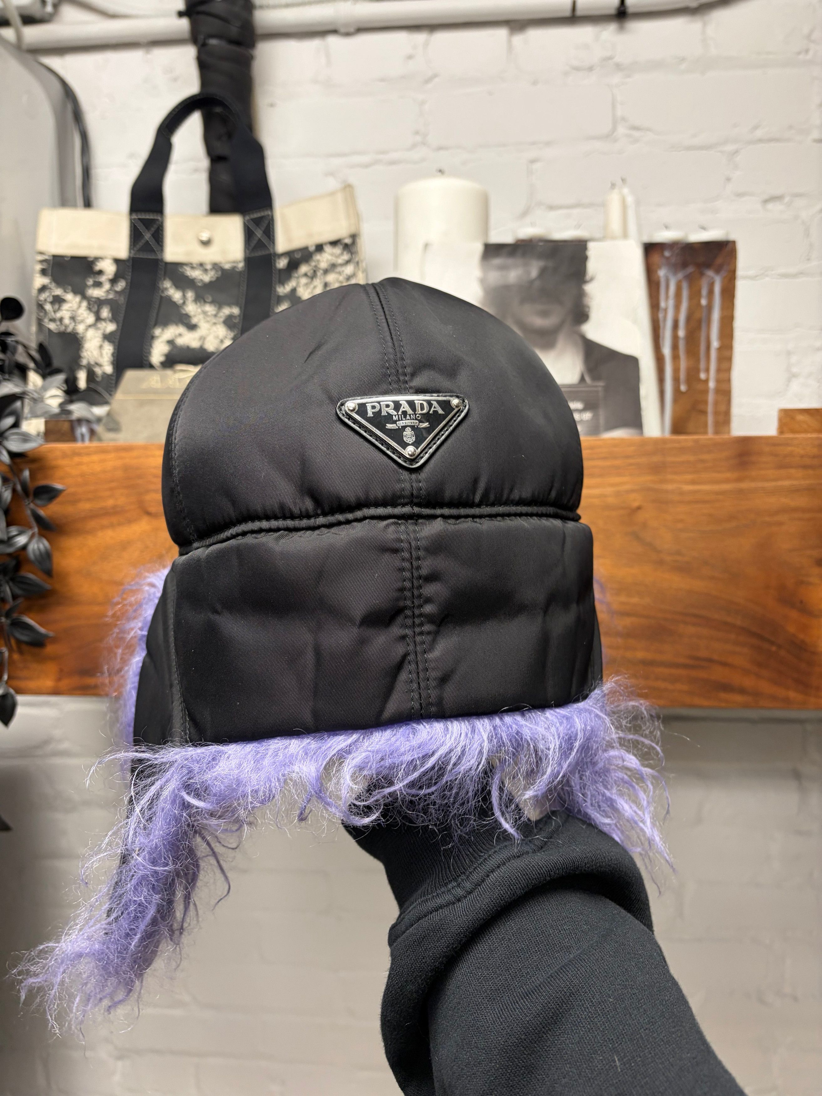 Prada AW2019 Prada Purple Fur Nylon Ushanka ‘Trapper’ Hat Size ONE SIZE - 2 Thumbnail