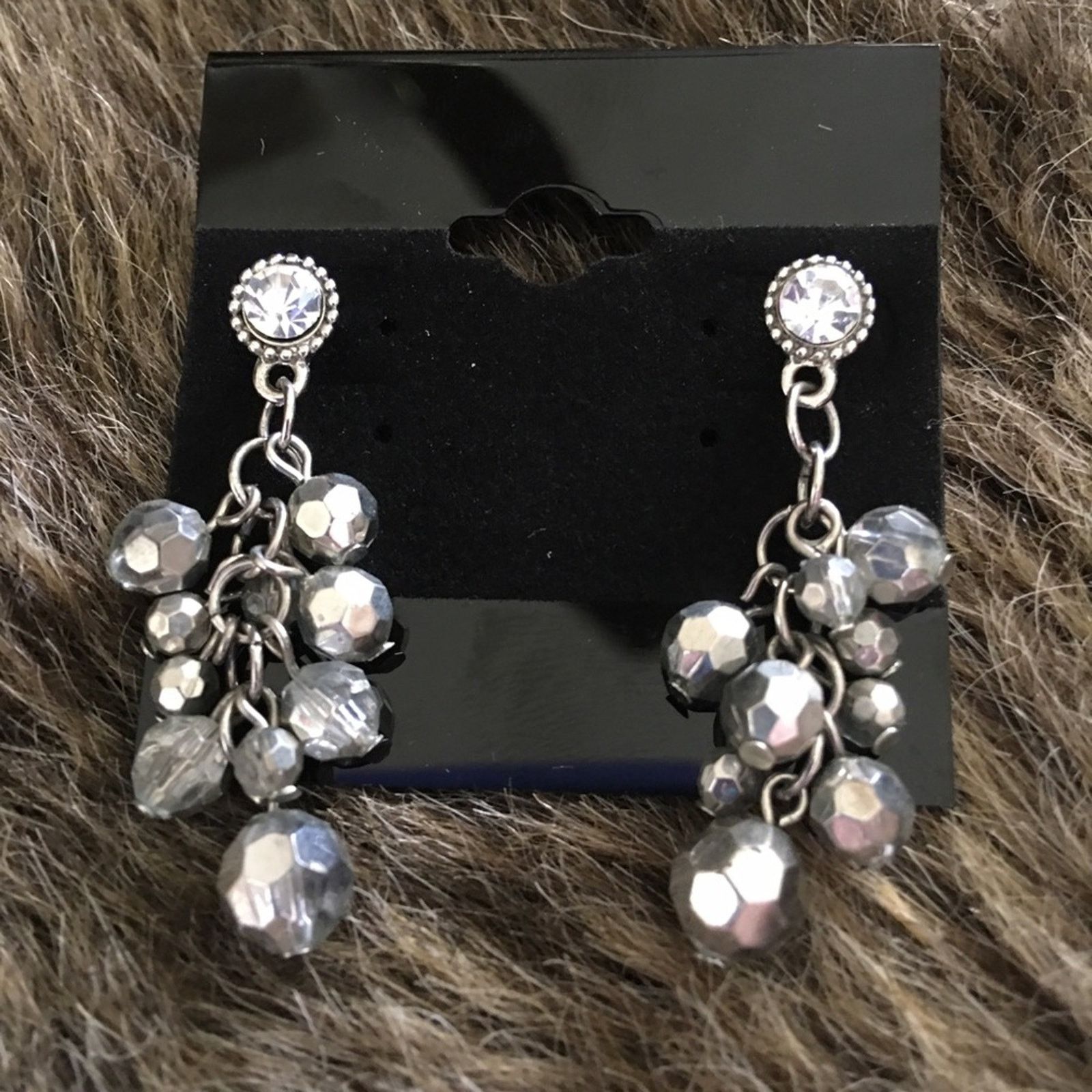 Jewelry Rhinestone & silver tone facet bead dangle earring Size ONE SIZE - 2 Thumbnail