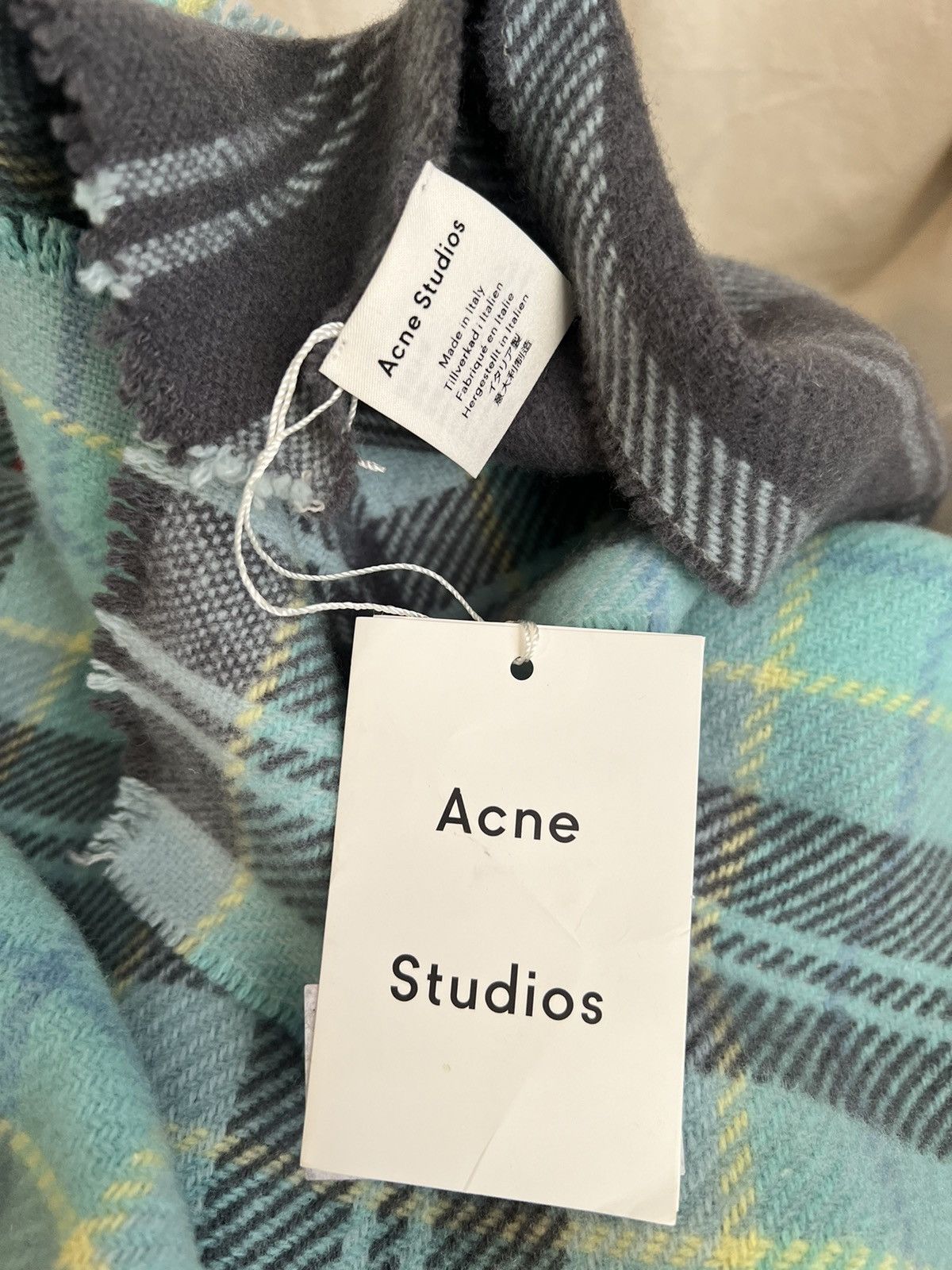 Acne Studios Acne Studios Cassiar Check Wool Scarf In Grey/Turquoise Size ONE SIZE - 6 Thumbnail