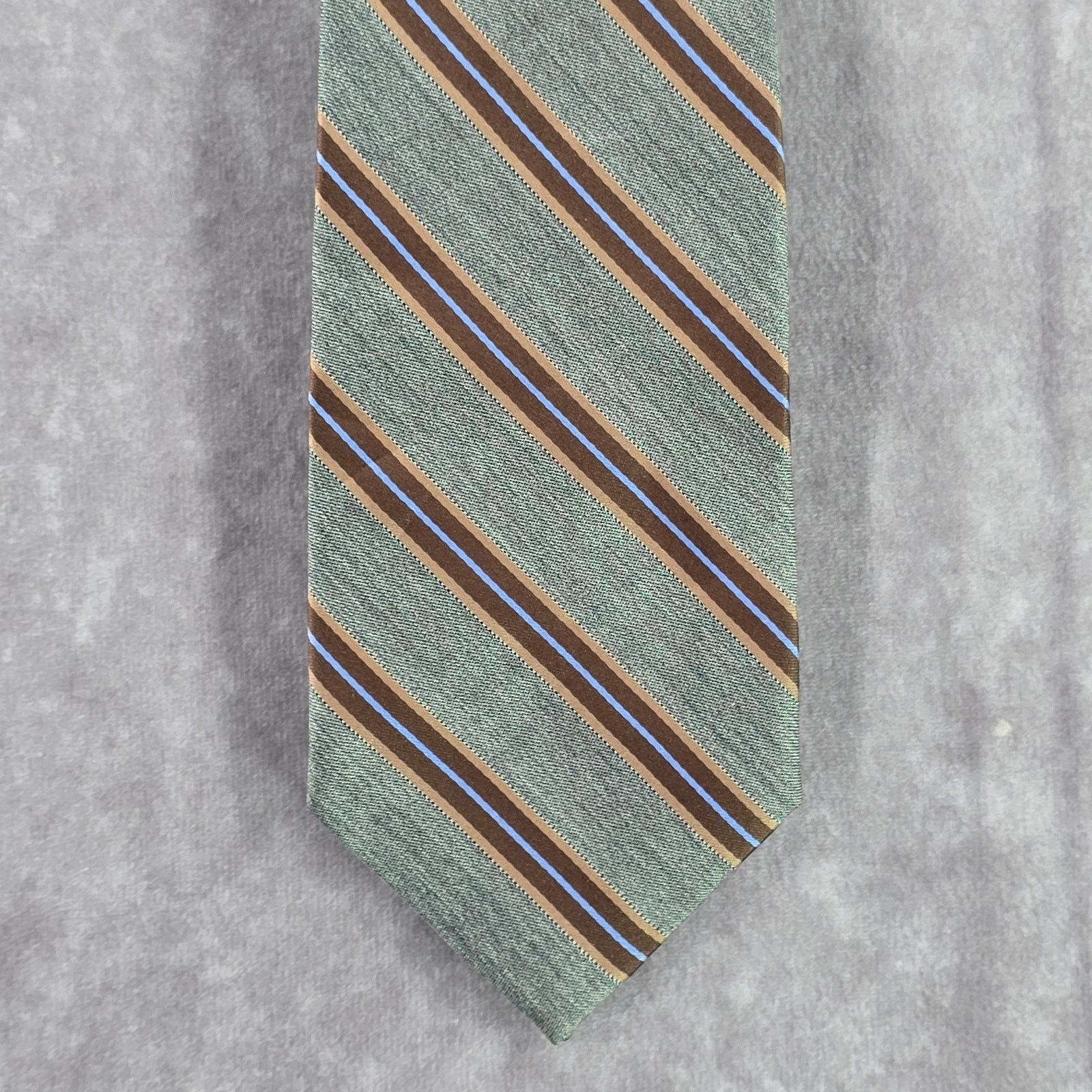 Club Room Club Room Gray Brown Blue Stripe 100% Silk Long Neck Tie Size 32 - 1 Thumbnail
