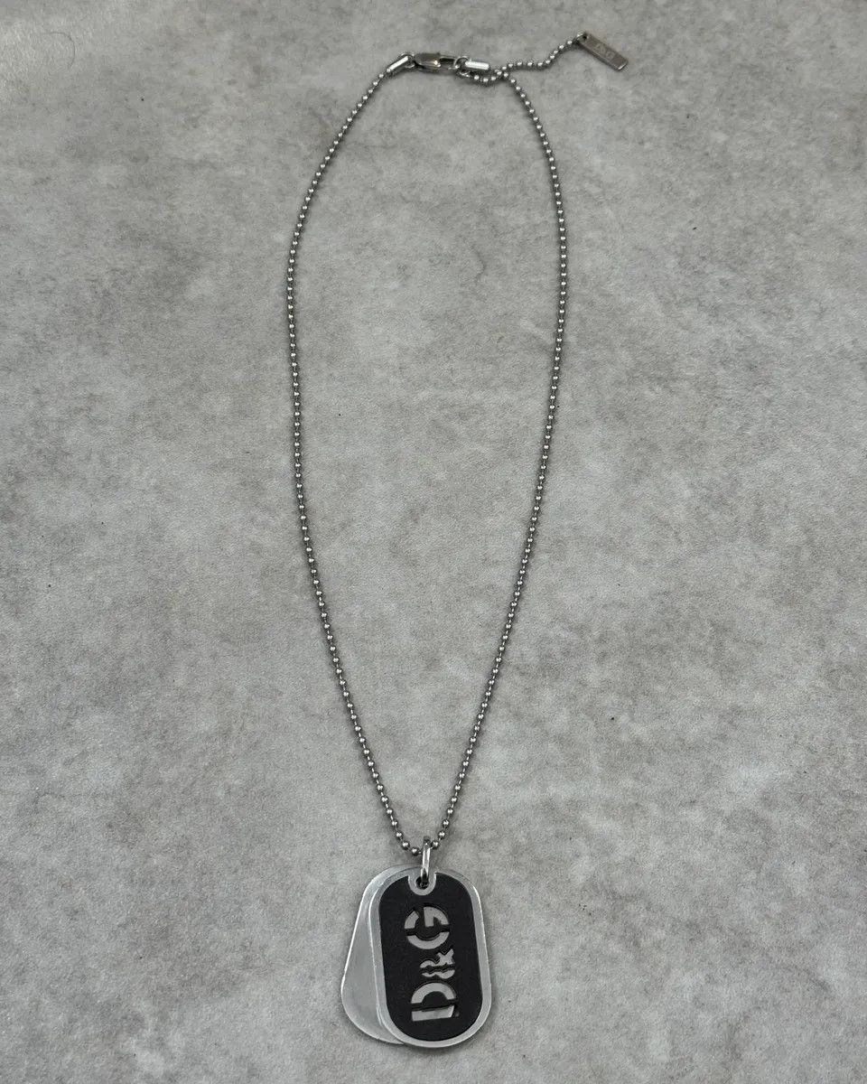 Dolce & Gabbana Dolce & Gabbana Double Black Leather & Silver Dogtag Necklace Size ONE SIZE - 1 Thumbnail