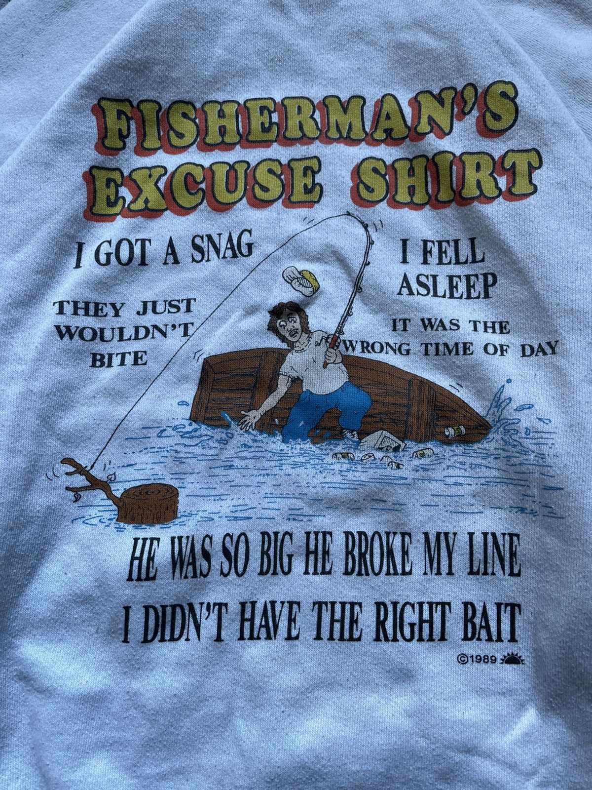Vintage Vintage 1989 Fisherman’s Excuse Shirt White Sweatshirt Humor Size US L / EU 52-54 / 3 - 2 Thumbnail