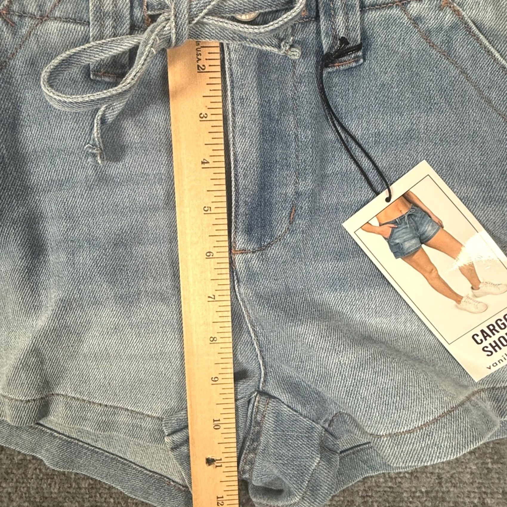 Vintage Vanilla Star Cargo Shorts Denim Light Wash Drawstring Waist Pockets XS Women Regular Denim Cotton Blend Casual Summer Travel Size 26" / US 2 / IT 38 - 7 Thumbnail